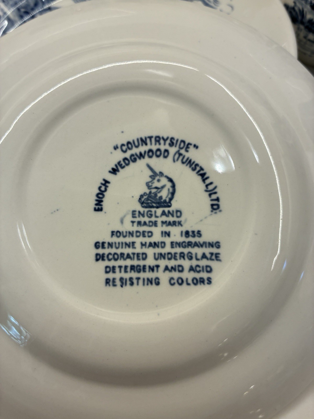 Perfect! ENOCH Wedgwood Countryside Blue Transferware 34 Pc Dinnerware Set for 4