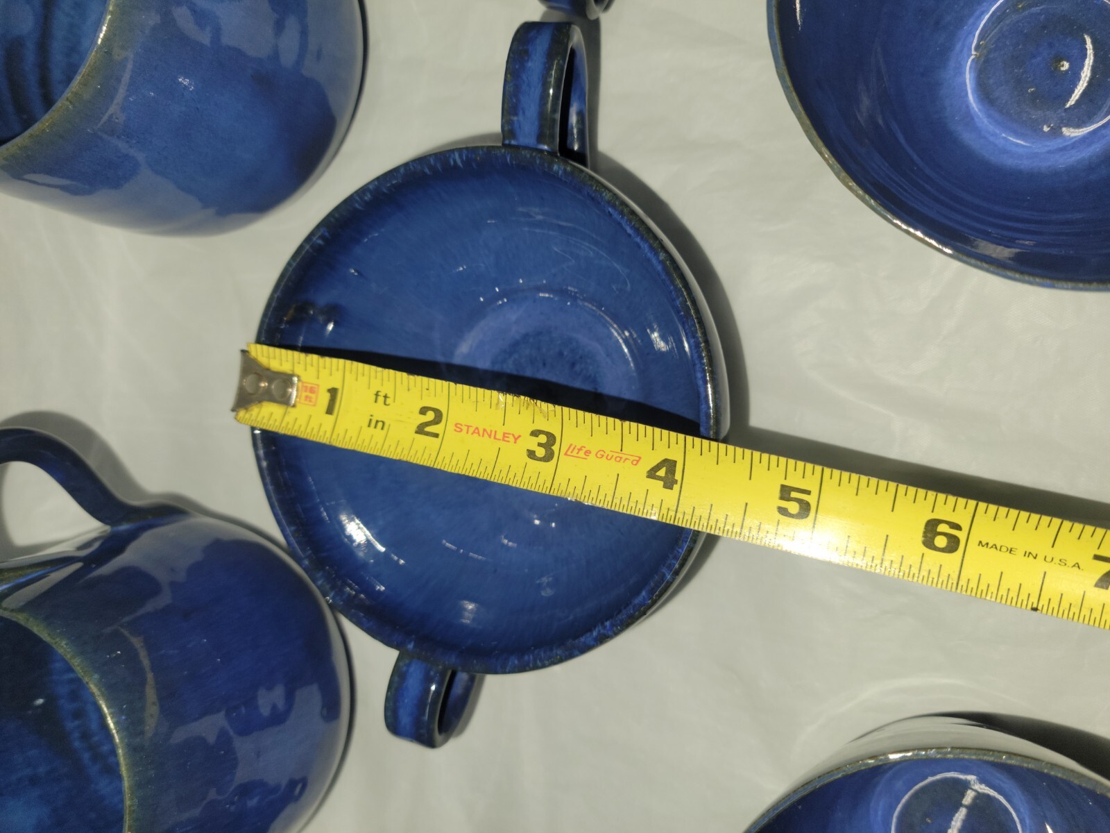North Carolina pottery COLE POTTERY 9 cup and mug set blue glaze 4807