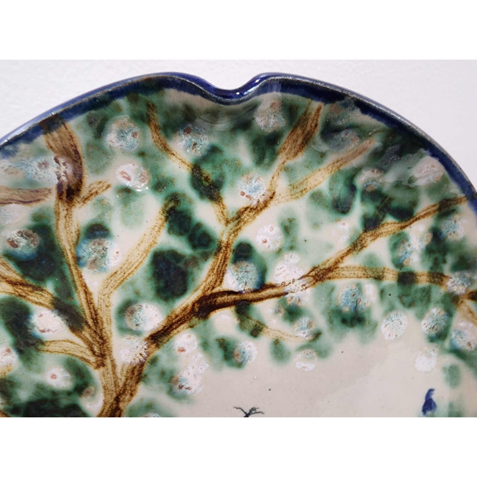 Signed Janet Resnik 13.5″ Hand Paint Lazy Susan Platter Tree Iris Studio Pottey
