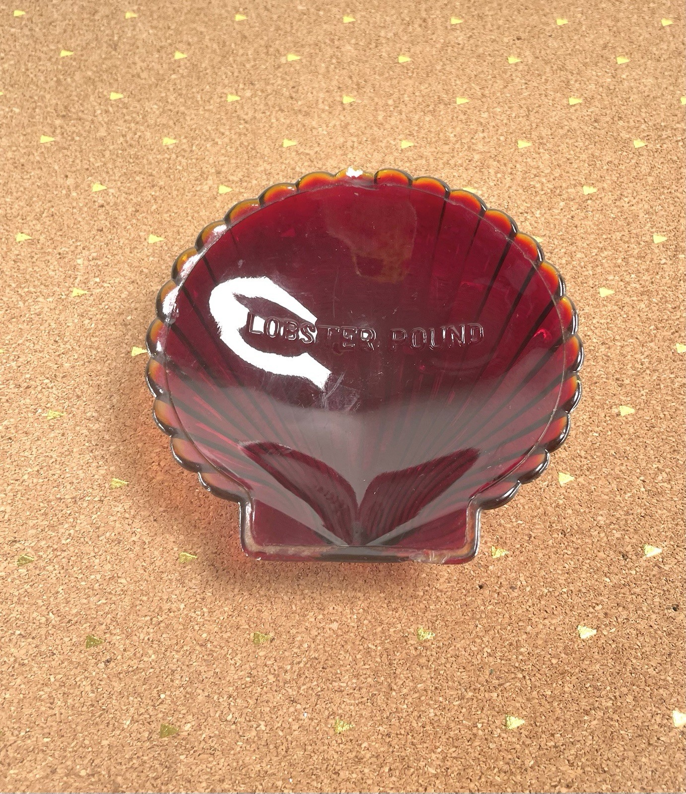 Vintage Ruby Red Cadmium Glass Shell Pattern Candy Dishes Glossy Decorative