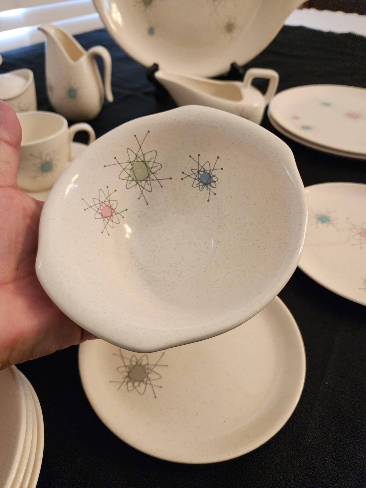 Vintage Grant Crest Tempo Atomic Starburst Set – 1950s USA MCM Speckled Lot