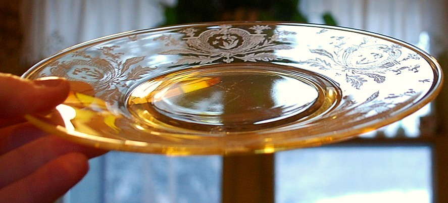 Vtg Set 10 LA FLEURE YELLOW 7.25″ Glass Lunch Plates Deco 1920 TIFFIN FRANCISCAN