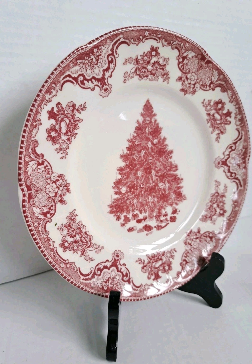Johnson Bros Victorian Christmas Red/Pink Christmas Tree Salad Plate 8″ England