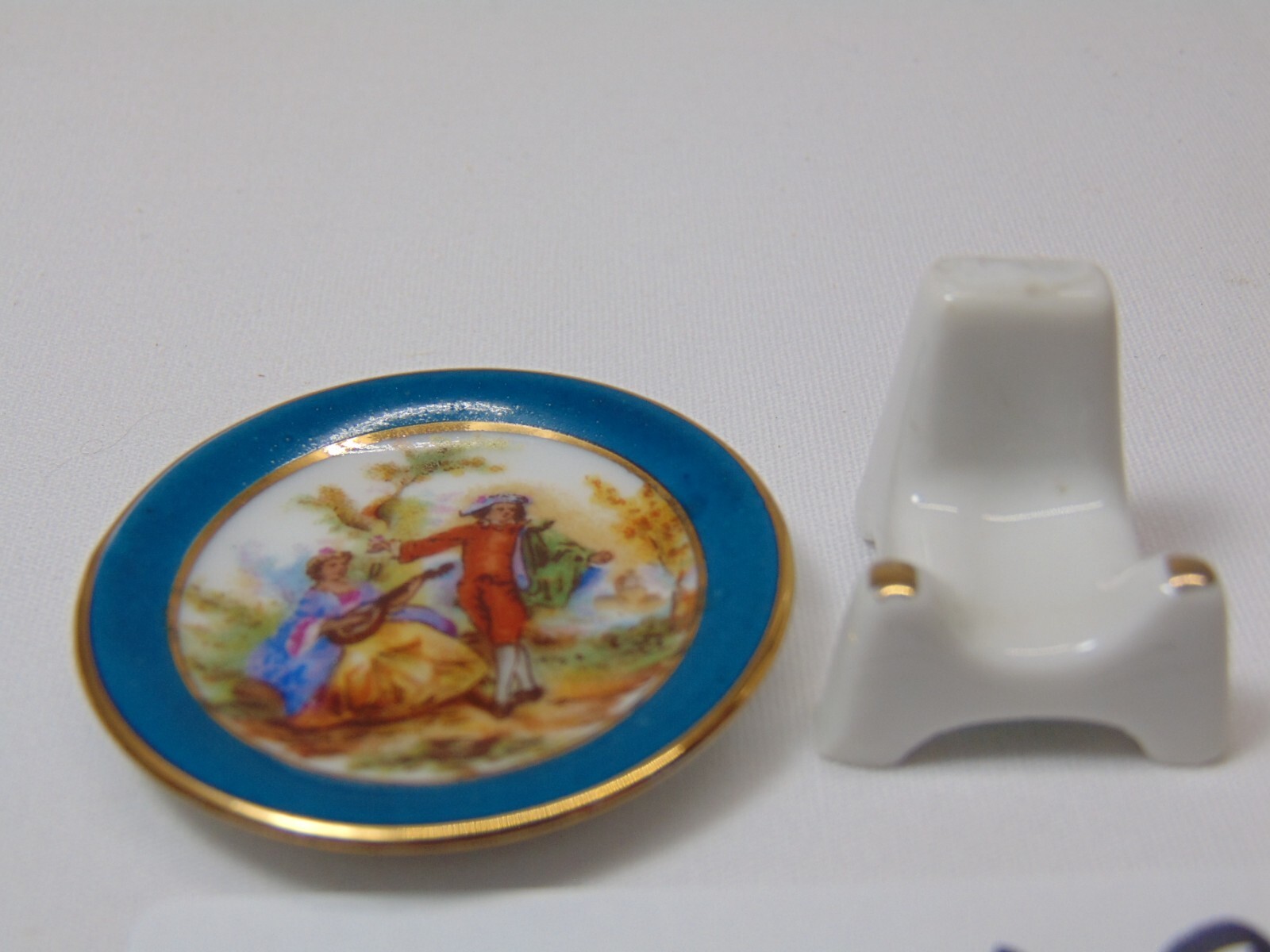 Vintage Old Limoges Gold Ring Mini Plate with Stand France Man & Woman