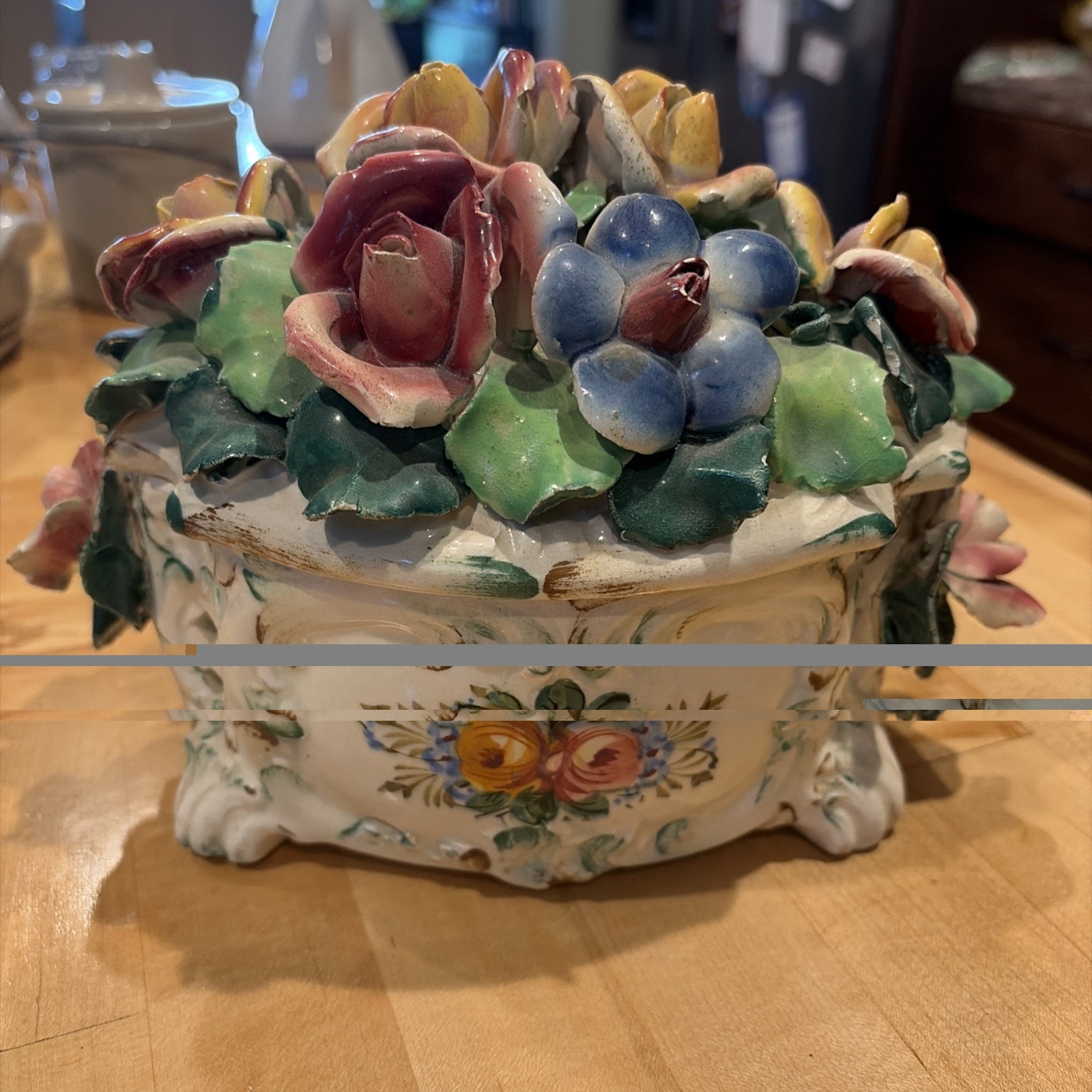 Vintage Capodimonte Porcelain Footed Floral Centerpiece