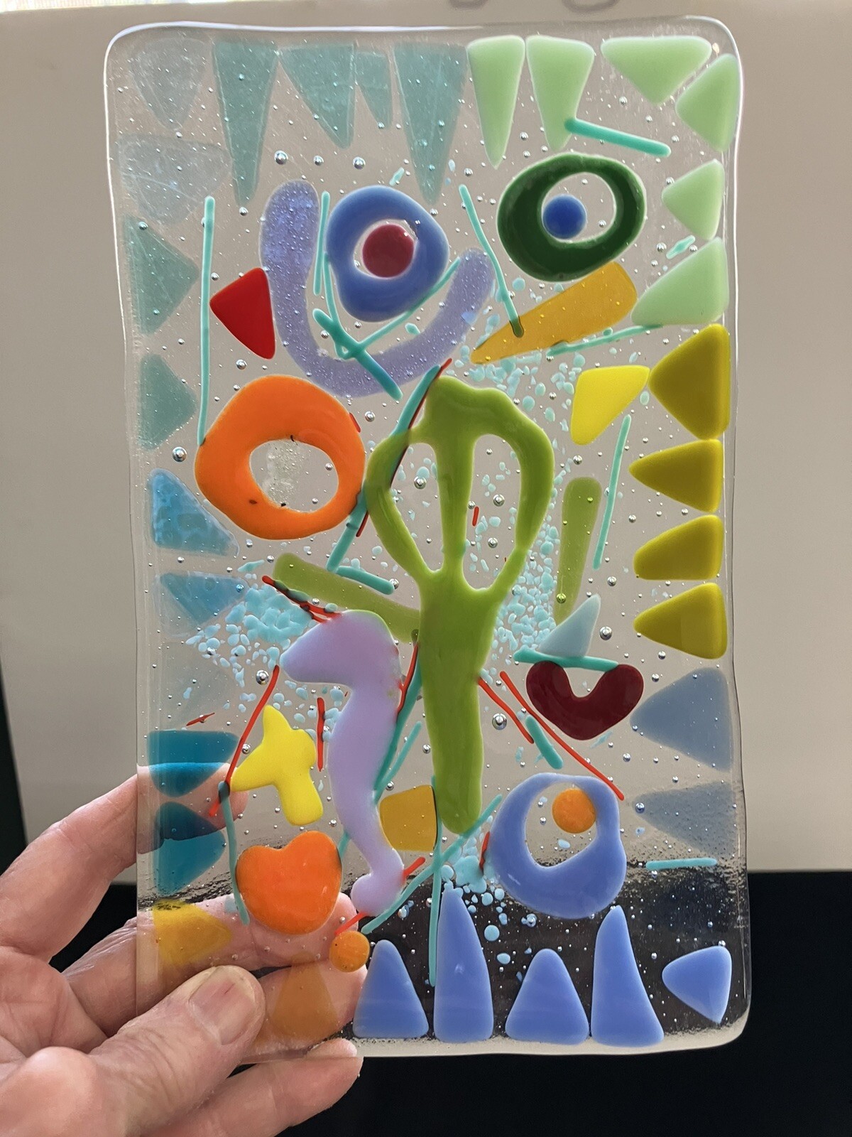 “Seashore Memories “Original Fused Art Glass Handmade 8.5”x5” Rectangular Tray