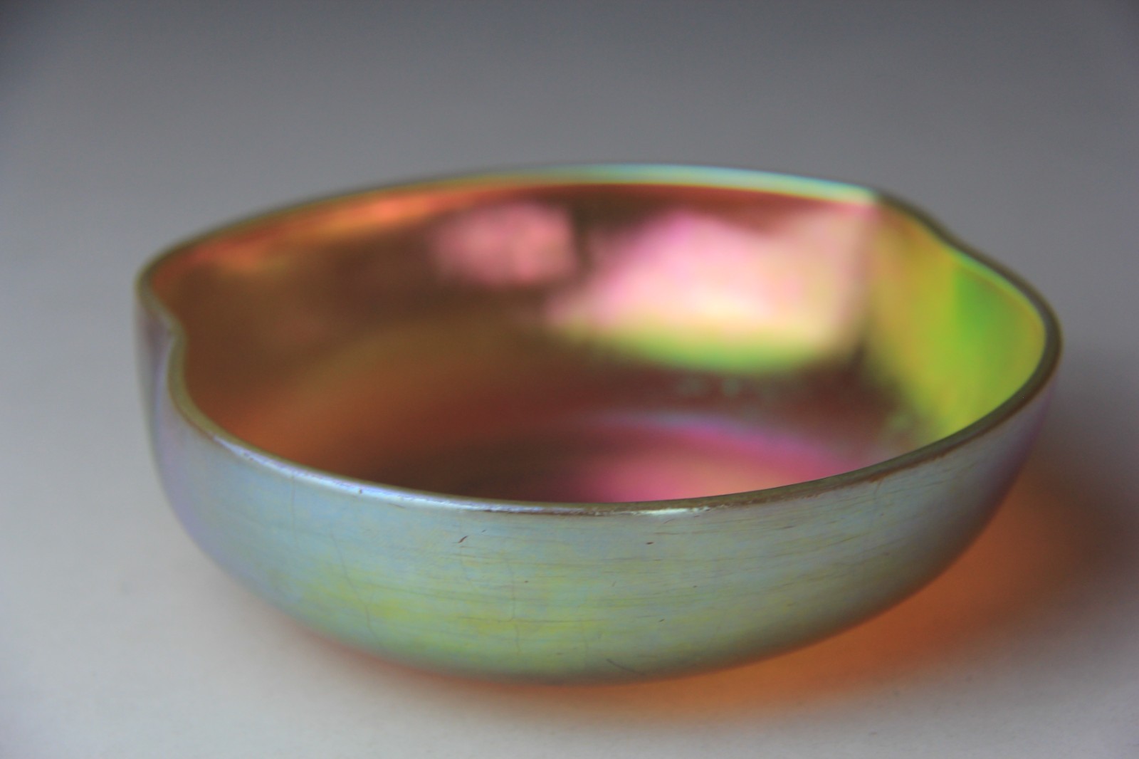 Antique Kew-Blas Gold Iridescent Bowl with Pinched Sides Signed!