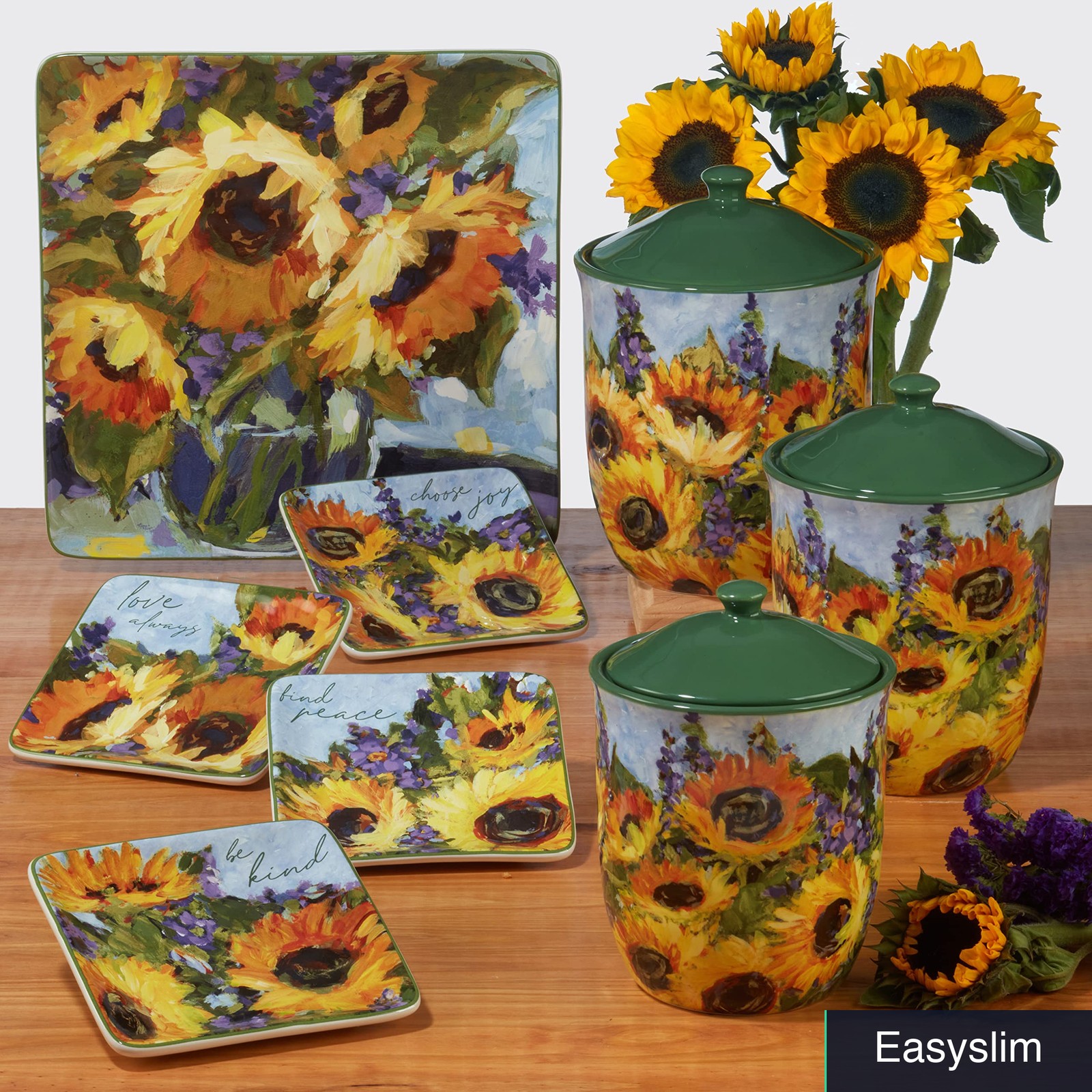 Serving Bowl 13 Inch Sunflower Bouquet Ceramic Multicolor Earthenware