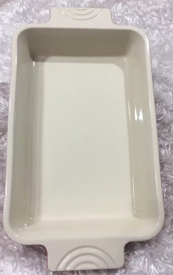 Le Gourmet Chef Red Stoneware Baking Dish Rectangle 10” x 7” Grooved Handles