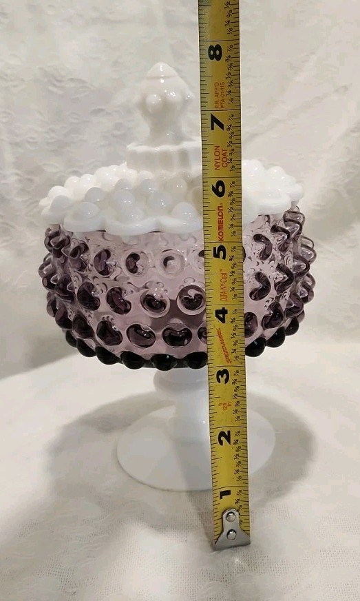​Vintage Imperial Amethyst Purple Hobnail Milk Glass Covered Candy Dish Compote