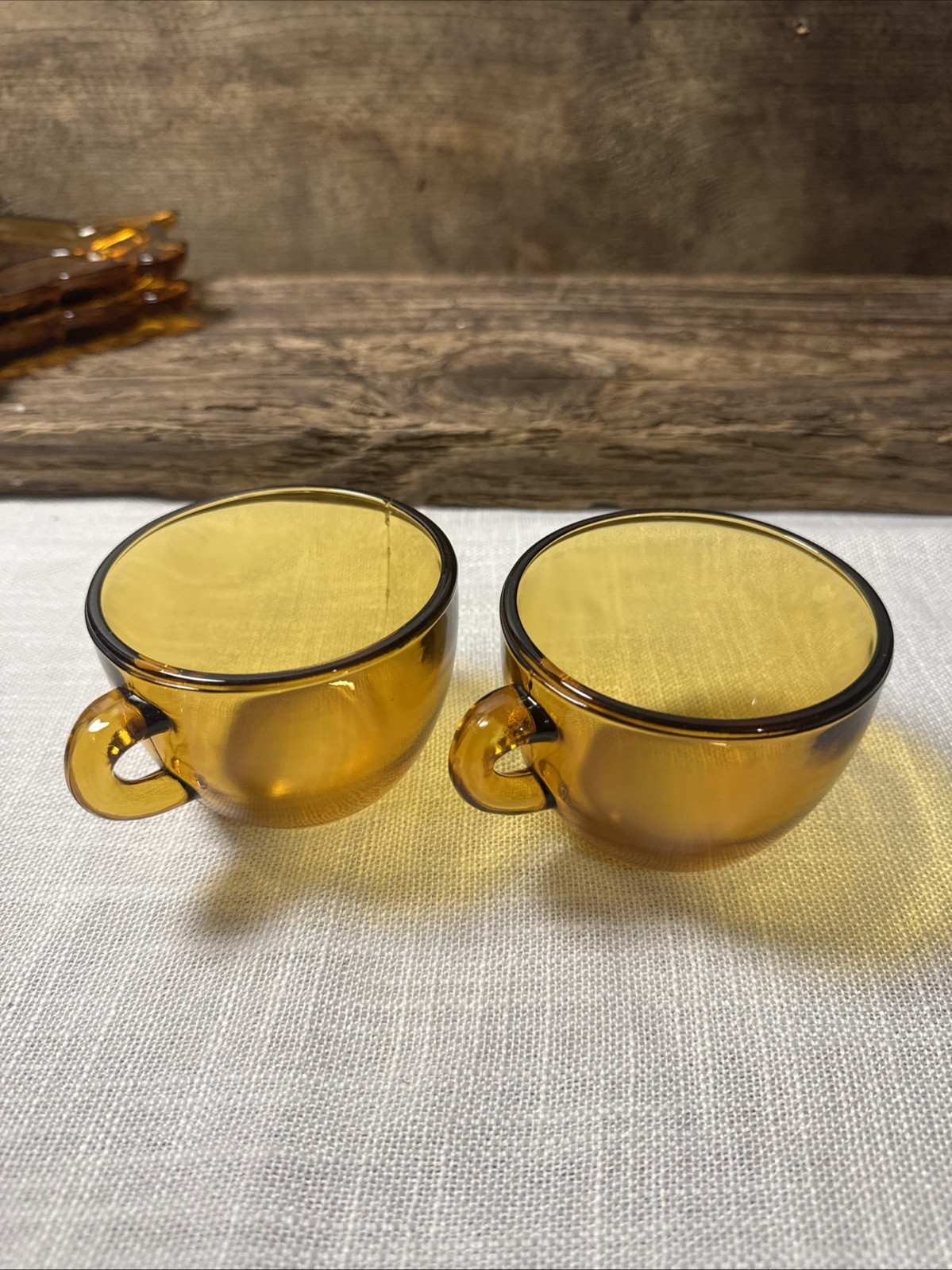 2 Set Of Vintage Amber Tiara Pig Shaped Snack Plate Cup Holder By Indiana Glass