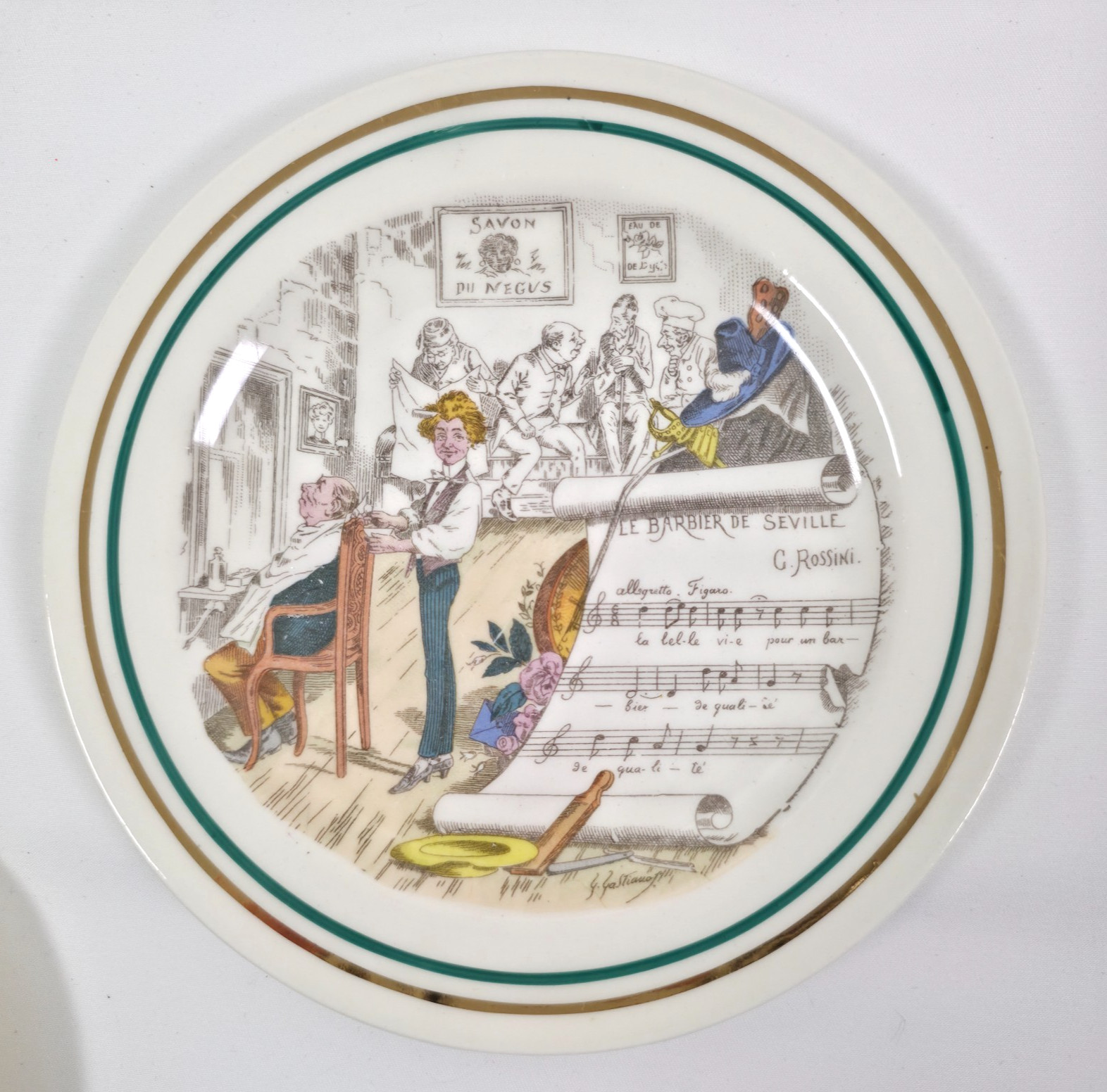 Set of 6 PV Parry Vieille French Opera Transferware Plates Hand Colored