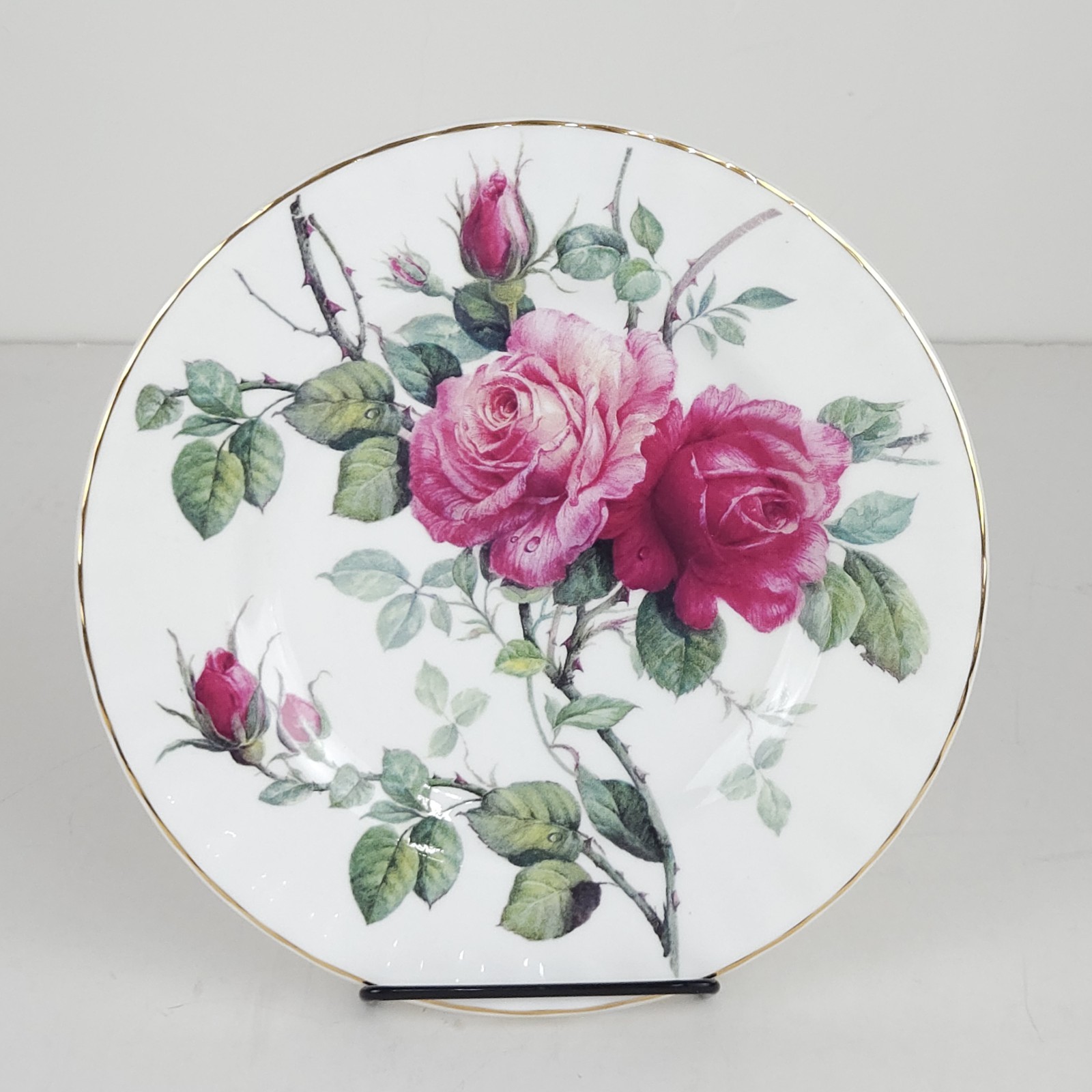 Vtg Roy Kirkham English Rose Salad Plate 8″ Floral Gold Rim Shabby Replacement 2