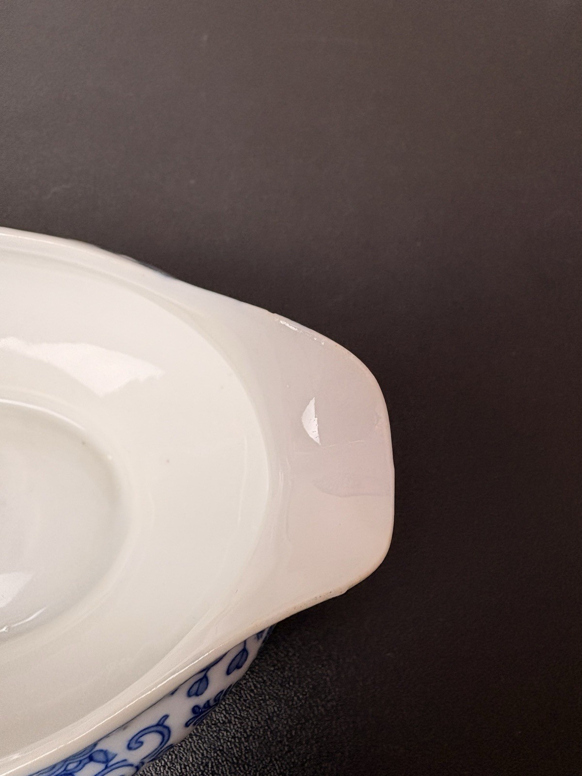 Blue & White Floral Oval Casserole Dish 9 in Glossy Finish.