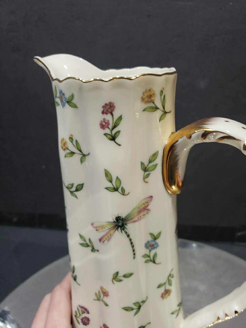 10-1/4″ Beverage Pitcher “Morning Meadows” BURTON & BURTON Butterfly flower bee