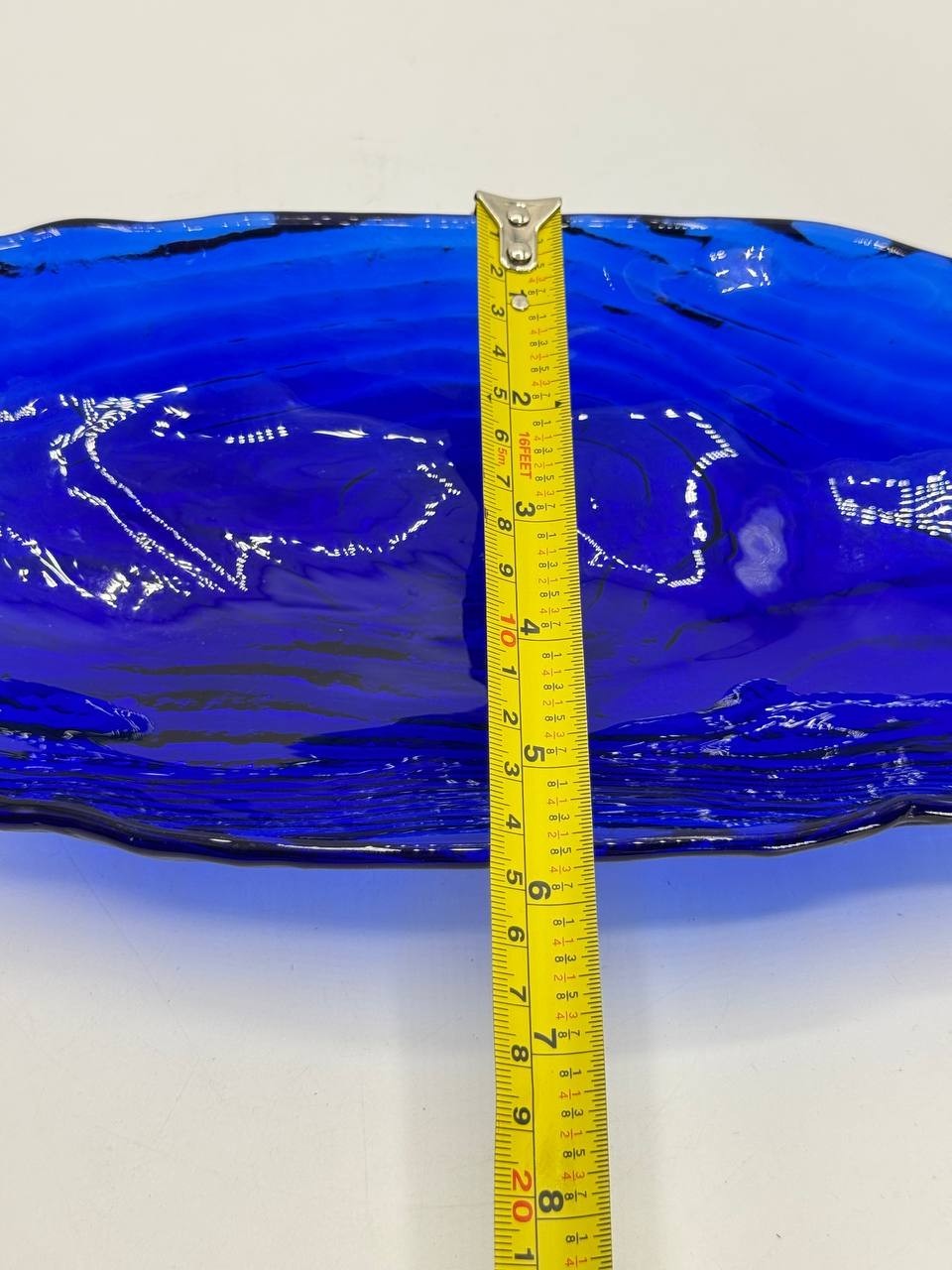 Vintage Cobalt Blue Textured Glass Oval Dish Platter 31 cm Mid Century