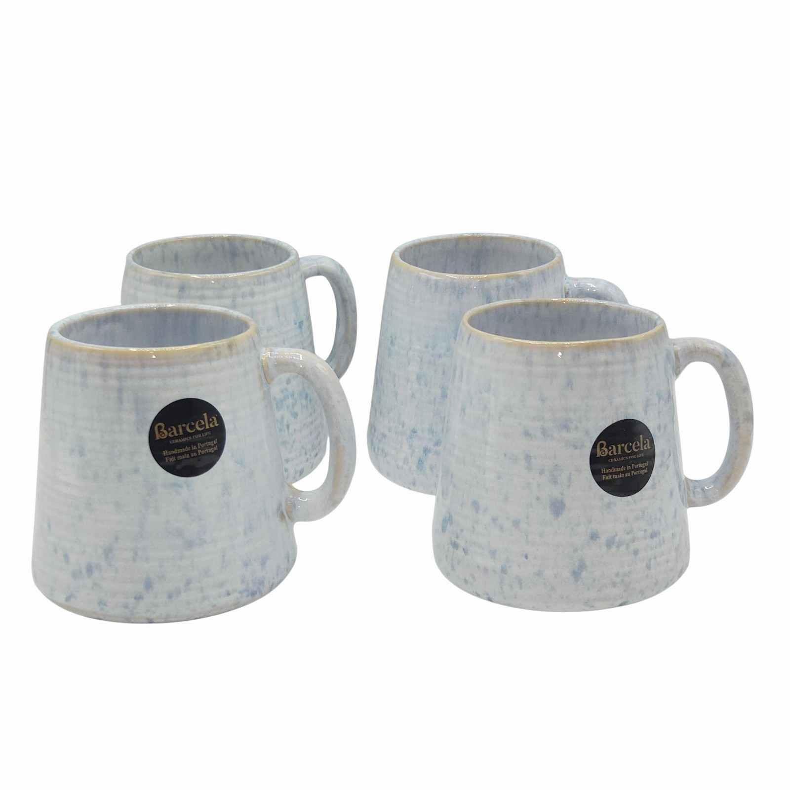 Barcela Handmade Stoneware Mug Set 4 White Blue Reactive Speckled Glaze Portugal