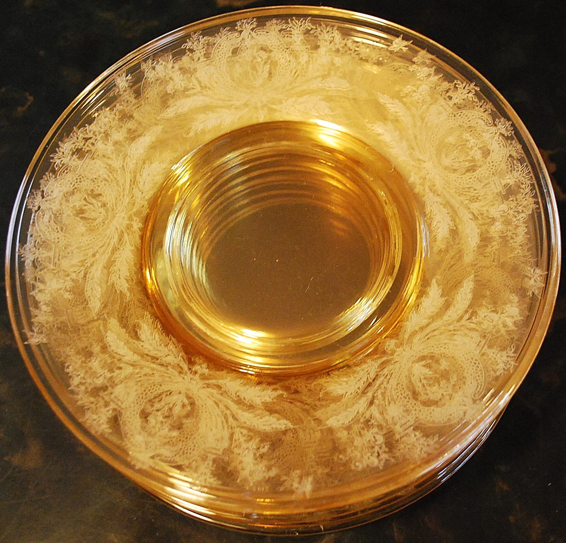 Vtg Set 10 LA FLEURE YELLOW 7.25″ Glass Lunch Plates Deco 1920 TIFFIN FRANCISCAN