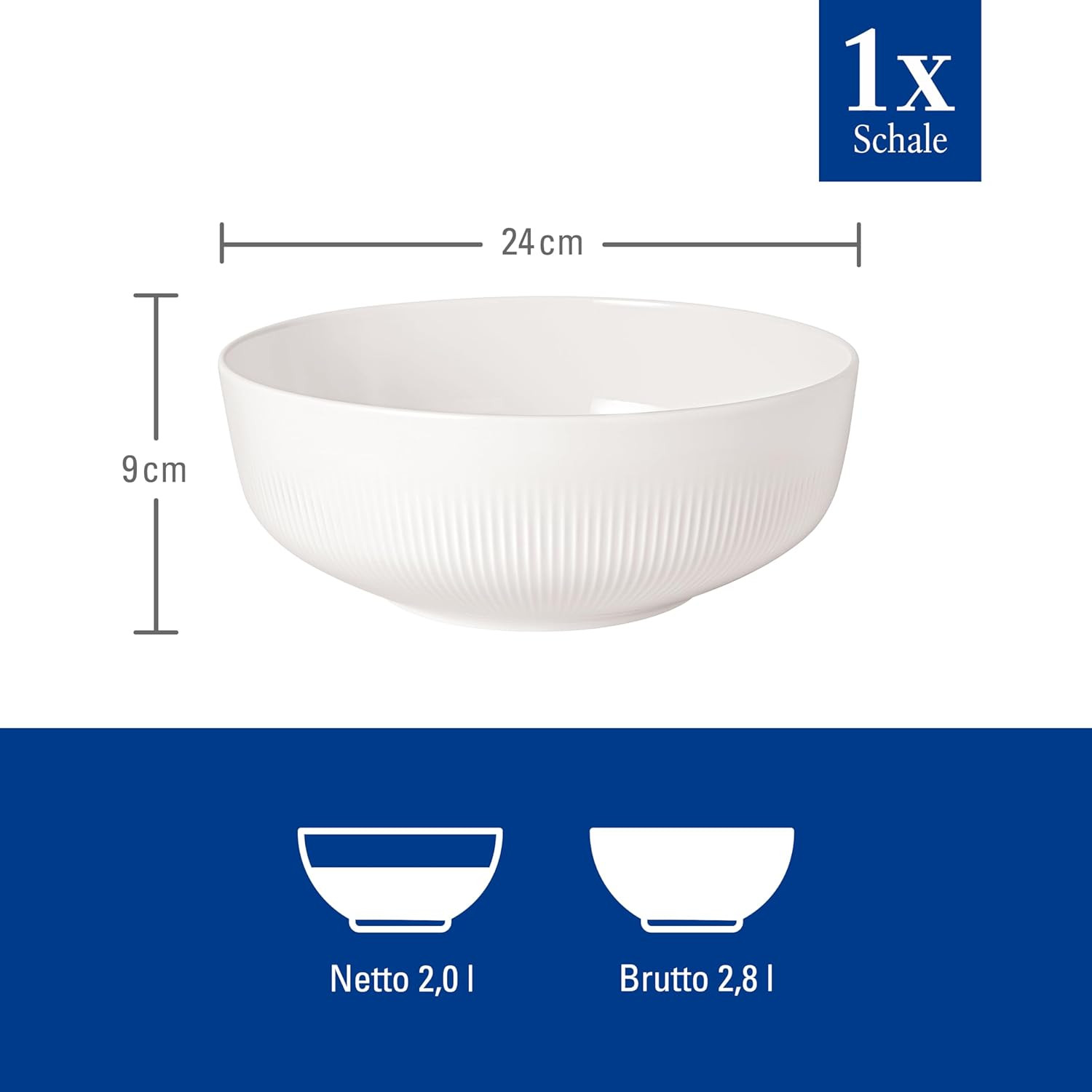 Afina Gourmet White Serving Bowl, Premium Porcelain, 9.5