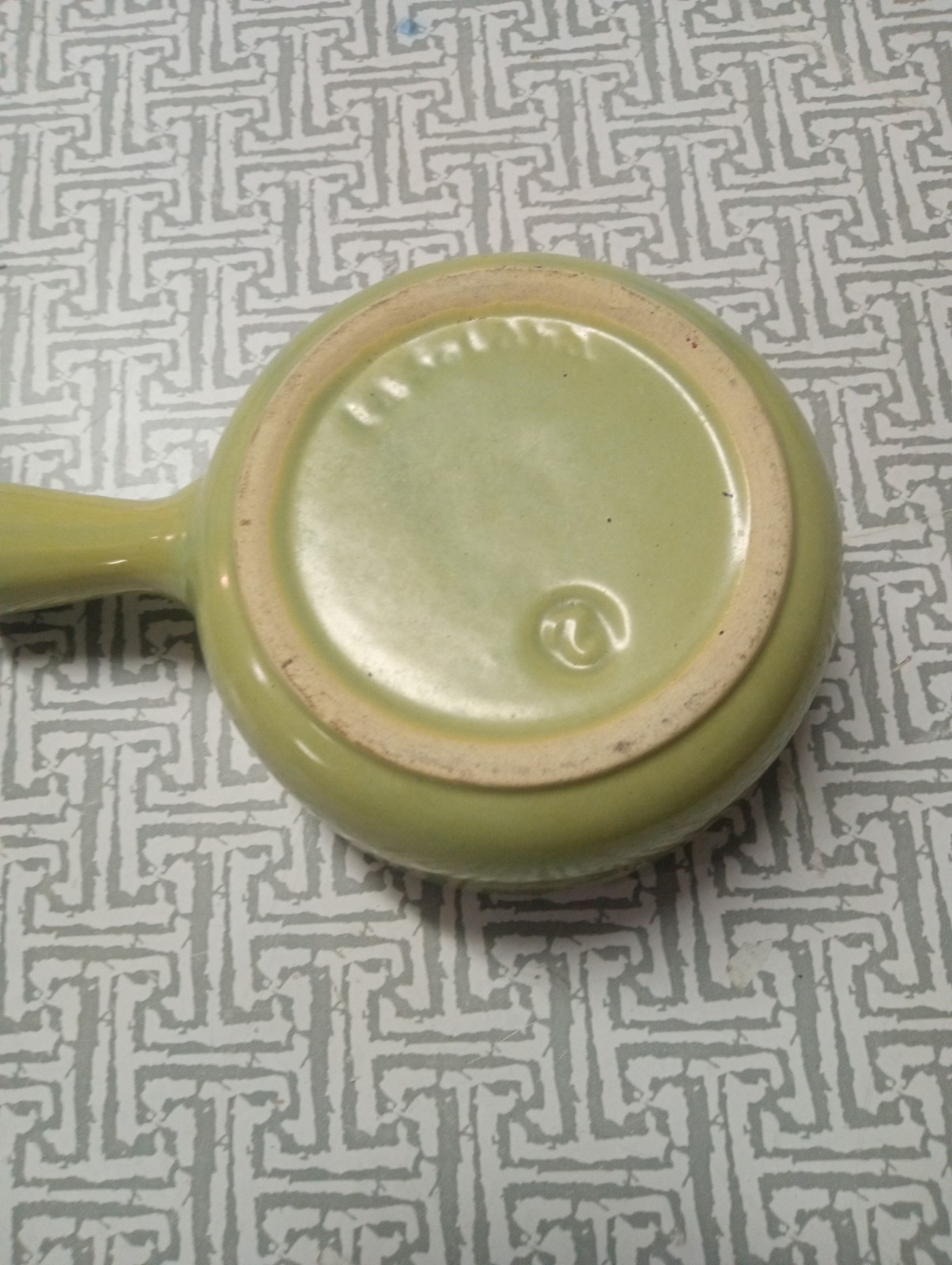 Vintage La Solana Pottery Sage Green Handle Soup Cereal Chili Bowl Baking Dish