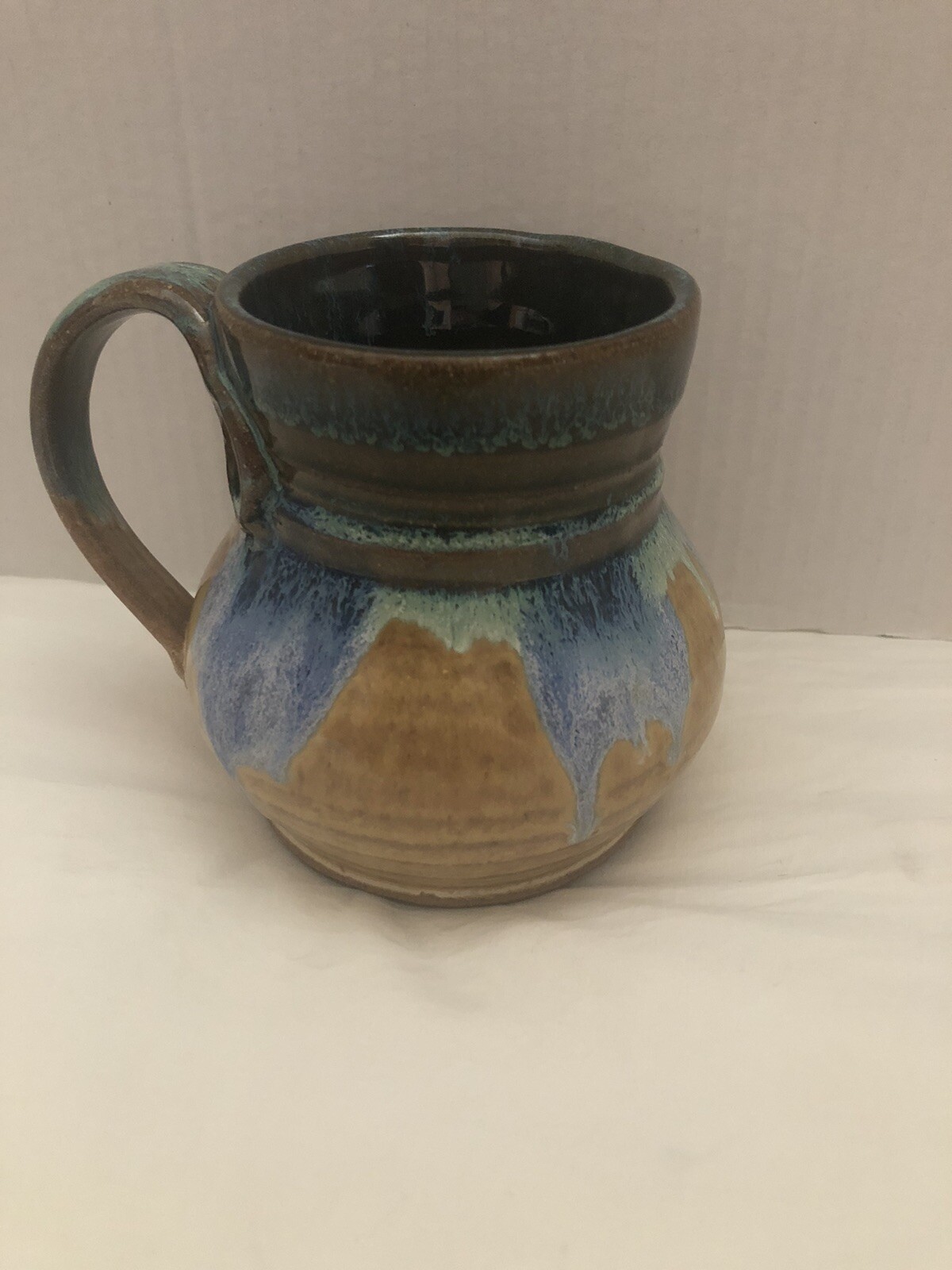 Pottery Happy Face Mug Signed Pretty Hand Made Look At Picture Enlarged To See