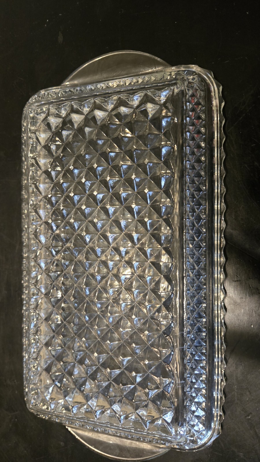 Anchor Hocking Wexford Glass Rectangle Handled Tray Diamond Pattern 9.75″ X ~5″