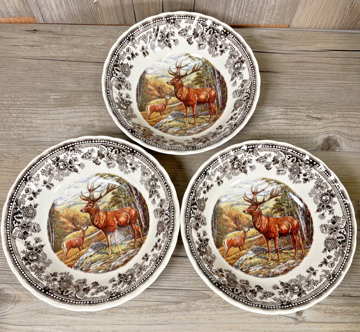 QUEEN’S Quintessential Game 6-1/4” Coupe Cereal Bowls STAG England Set of 3