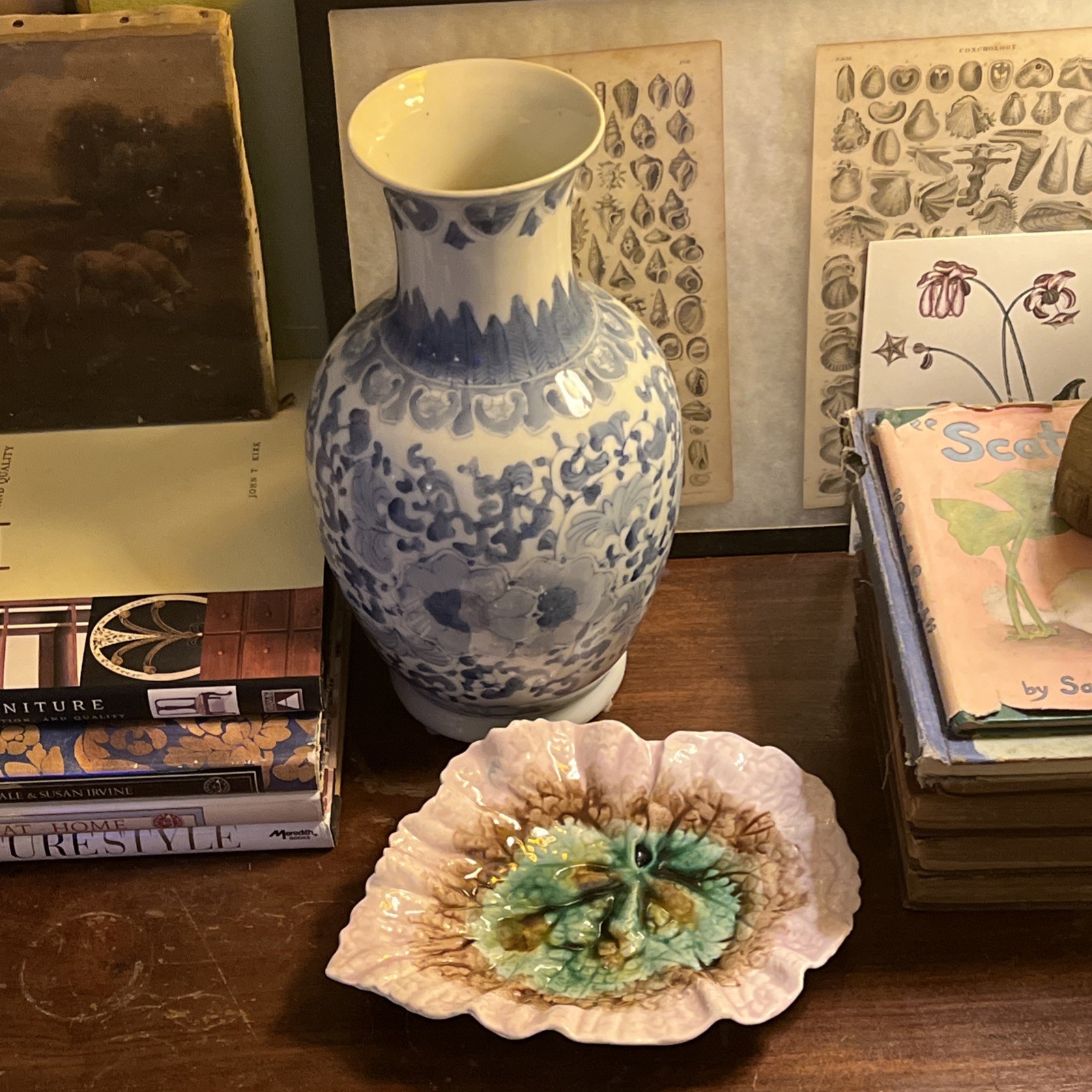 Antique 1880 Majolica Pottery Etruscan Begonia Leaf Dish Griffin Smith Hill Pink