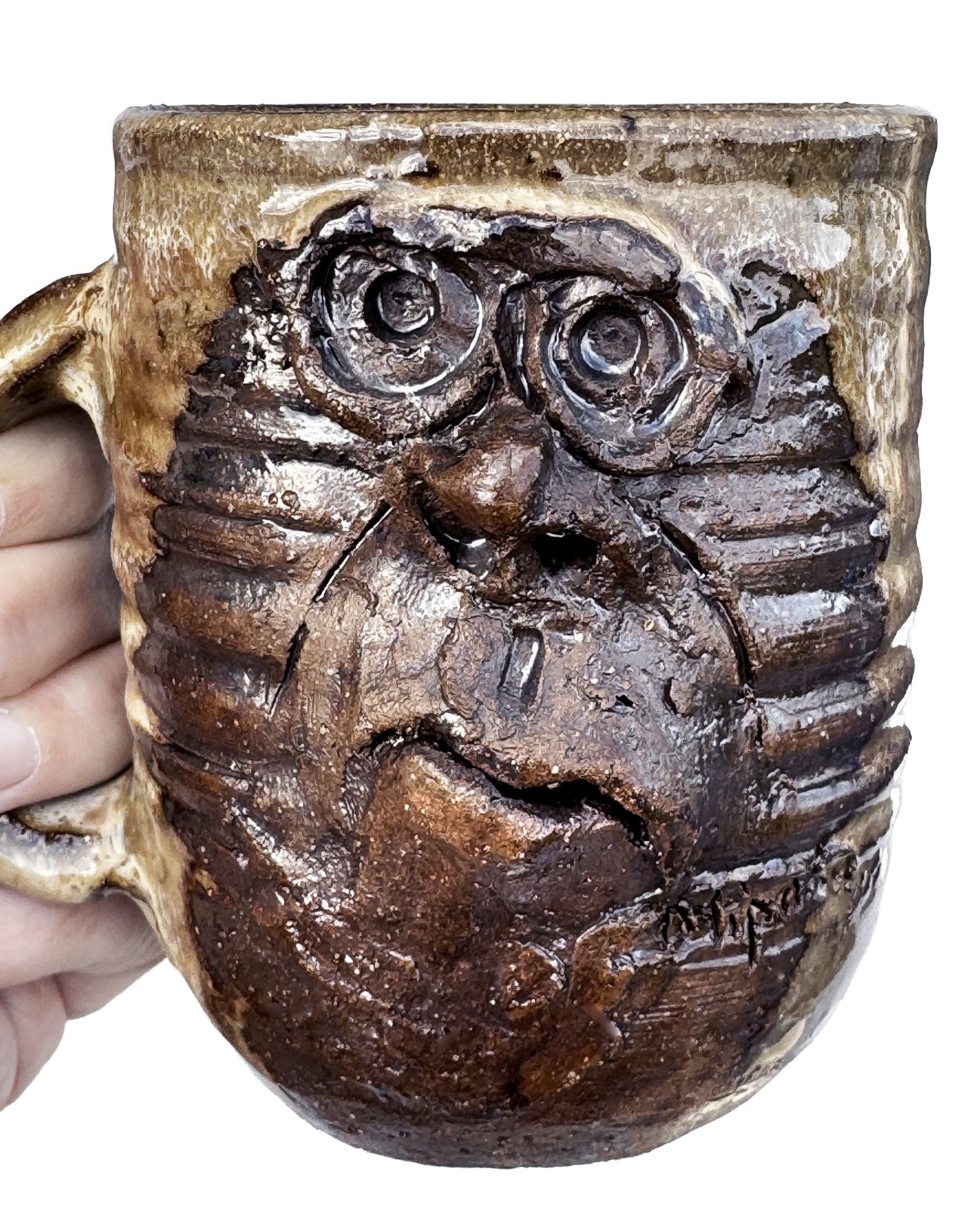 Studio Pottery Mug Weird Face, Gorilla?, Funny, Ugly, Creepy, Handmade Vintage
