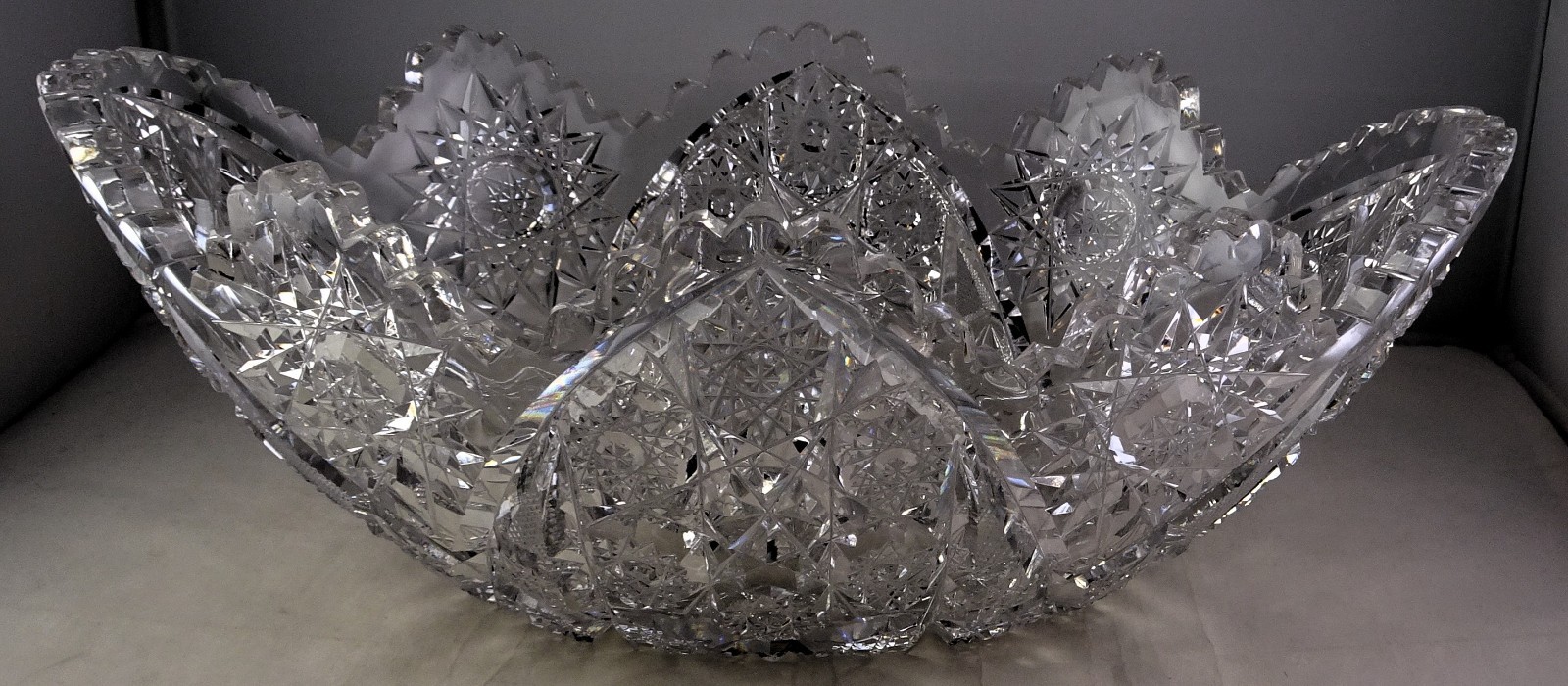 ABP American Brilliant Period Cut Glass Banana Boat & 8″ Bowl