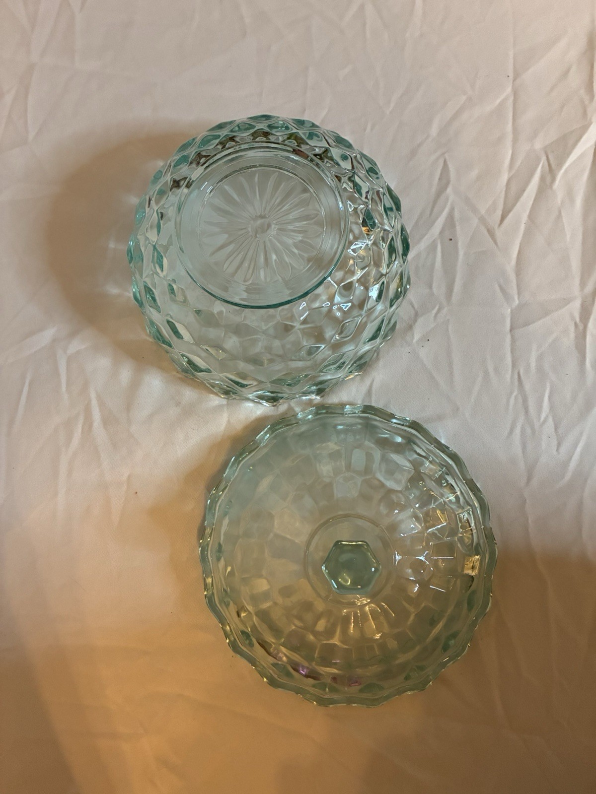 Vintage Indiana Glass Whitehall Colony Aqua Green Candy Dish with Lid
