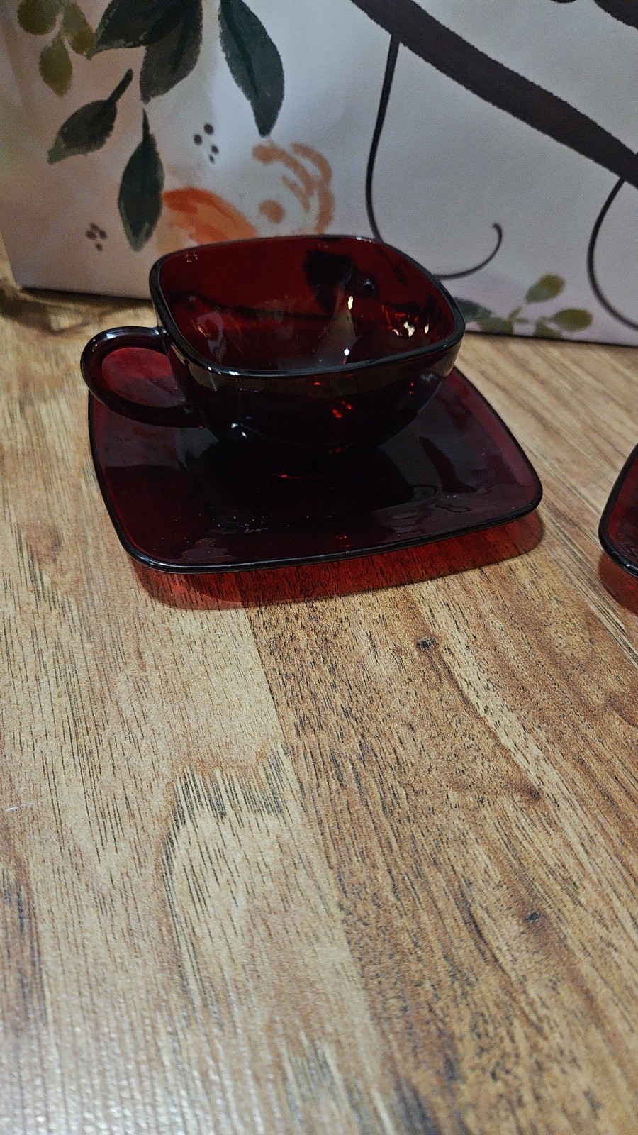 Mid-Century Anchor Hocking Royal Ruby Red Square Coffee/Tea Cup and Saucer