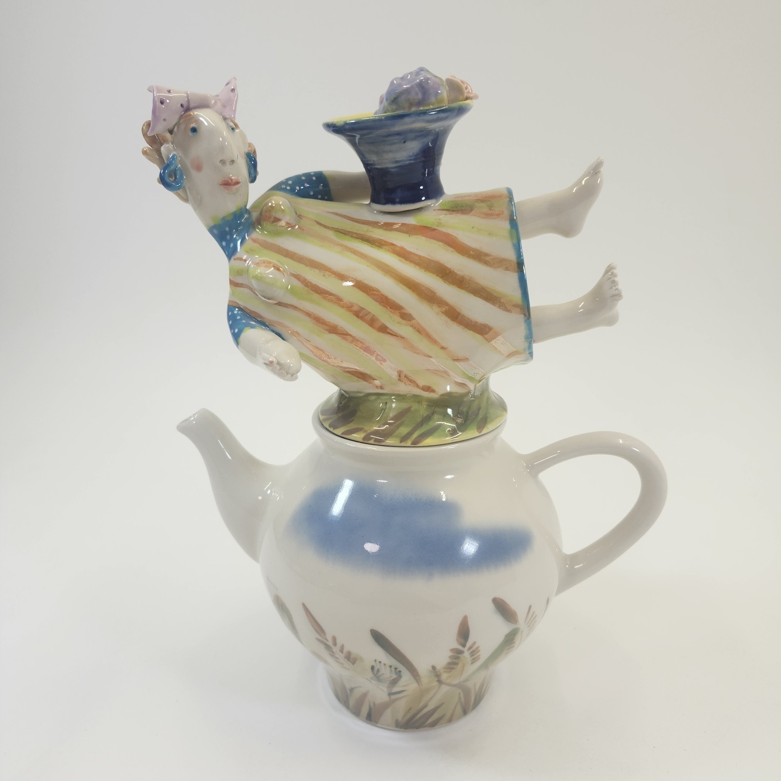 Julia Kirillova Teapot Signed 1997 Russian Studio Pottery Figural Art Whimsical
