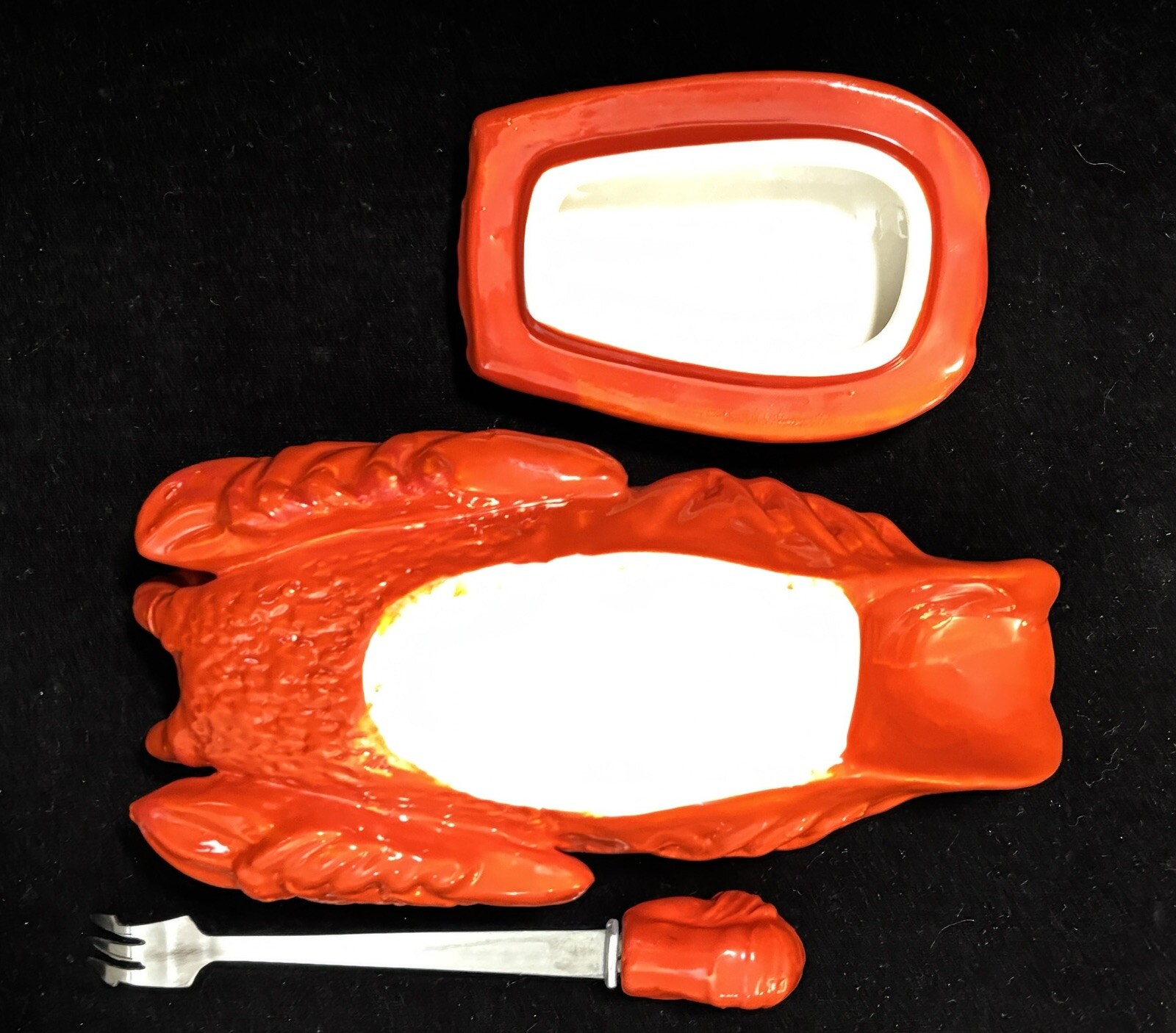 Red Lobster Ceramic Dish w/ Lid And Fork Kitchen Dining Seafood