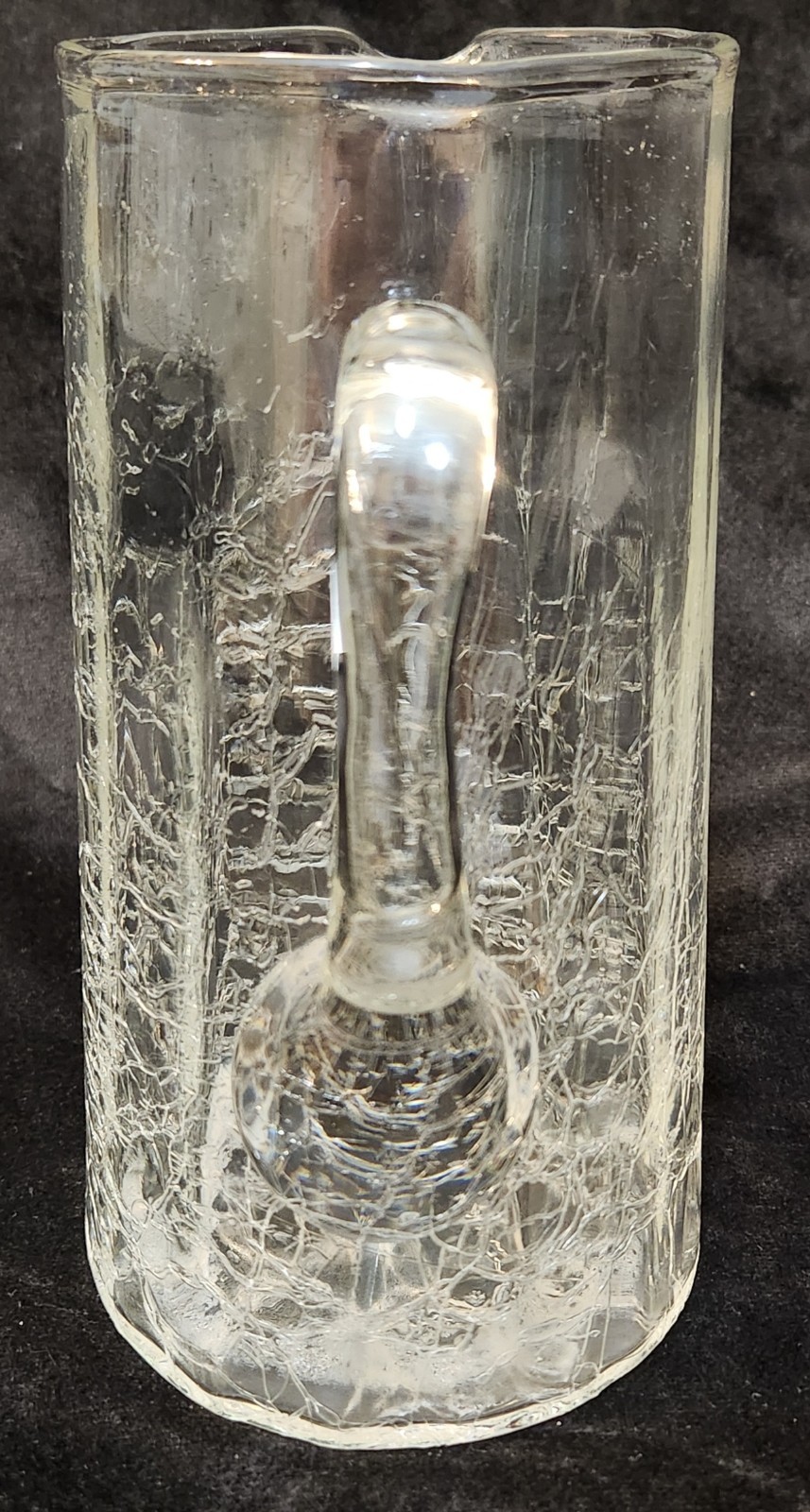 Antique Ribbed Crackle Glass Pitcher Applied Handle Art Nouveau maybe Kralik??