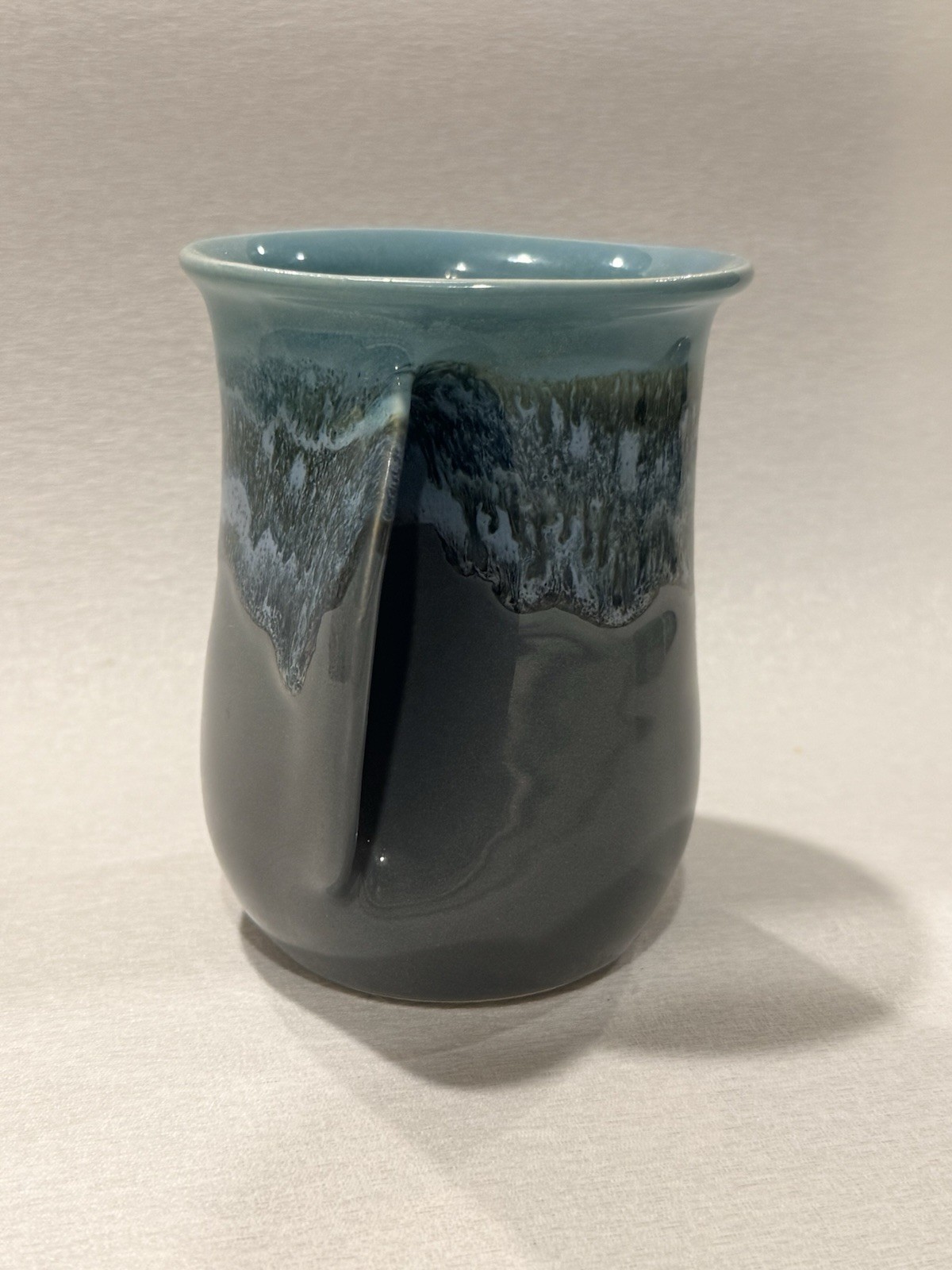 Neher Mug Hand Warmer Drip Glaze Clay in Motion Right-Handed Coffee Signed 2024