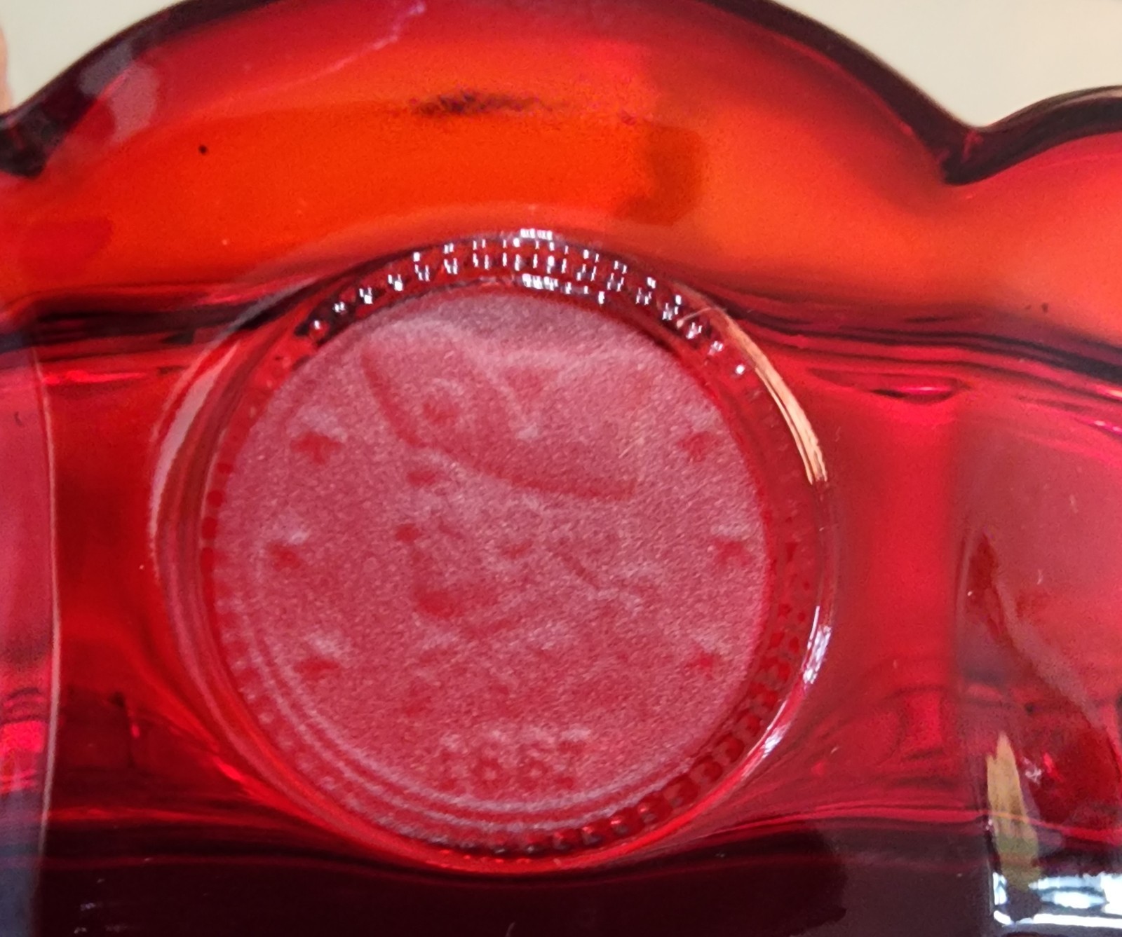 Vtg.Fostoria Coin Glass Ruby Red Covered Candy Dish w/Liberty Emblems 6.5Wx4.25H