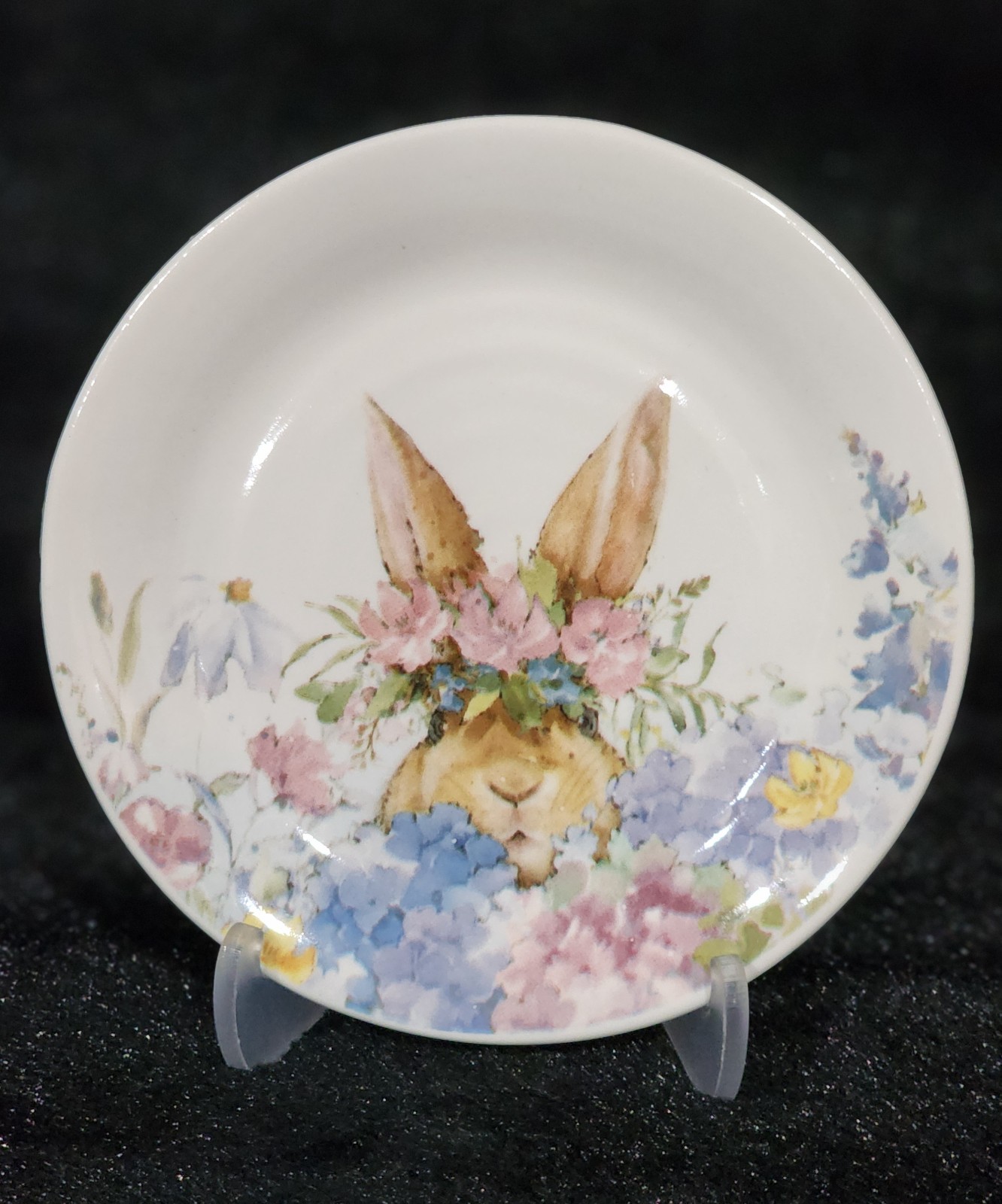 4 Watercolor Peeking Bunny & Flowers Cereal Bowls 6″ Ceramic Easter Flower Crown