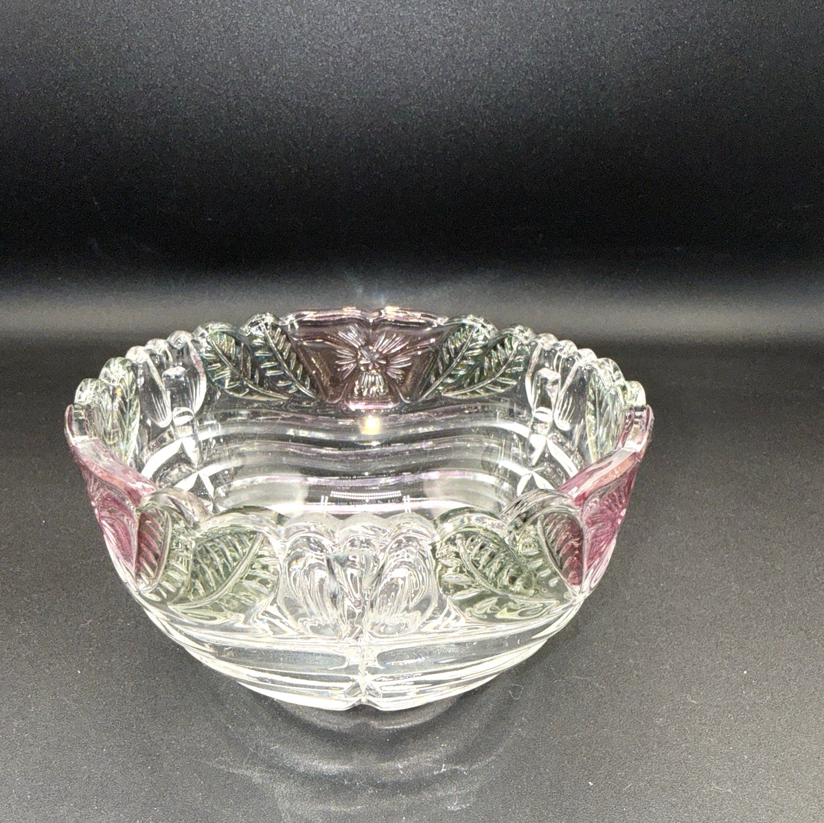 Anna Hutte Bleikristall Rose Petals Crystal GLASS BOWL Germany Hand Painted Vtg
