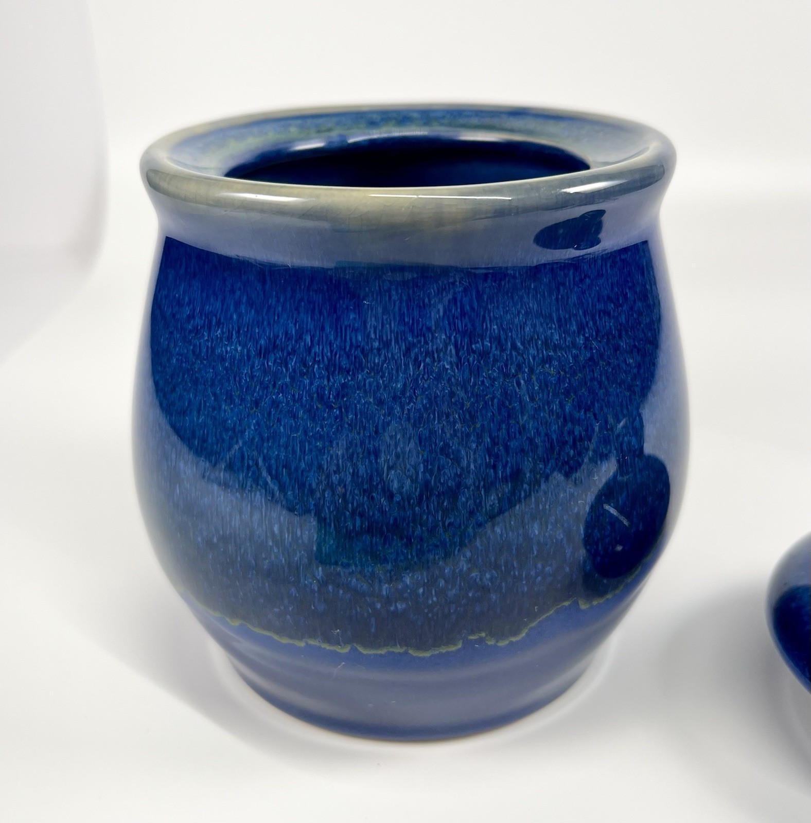 Handcrafted Stoneware Pottery Creamer And Lidded Sugar Bowl Set Blue Glaze EUC