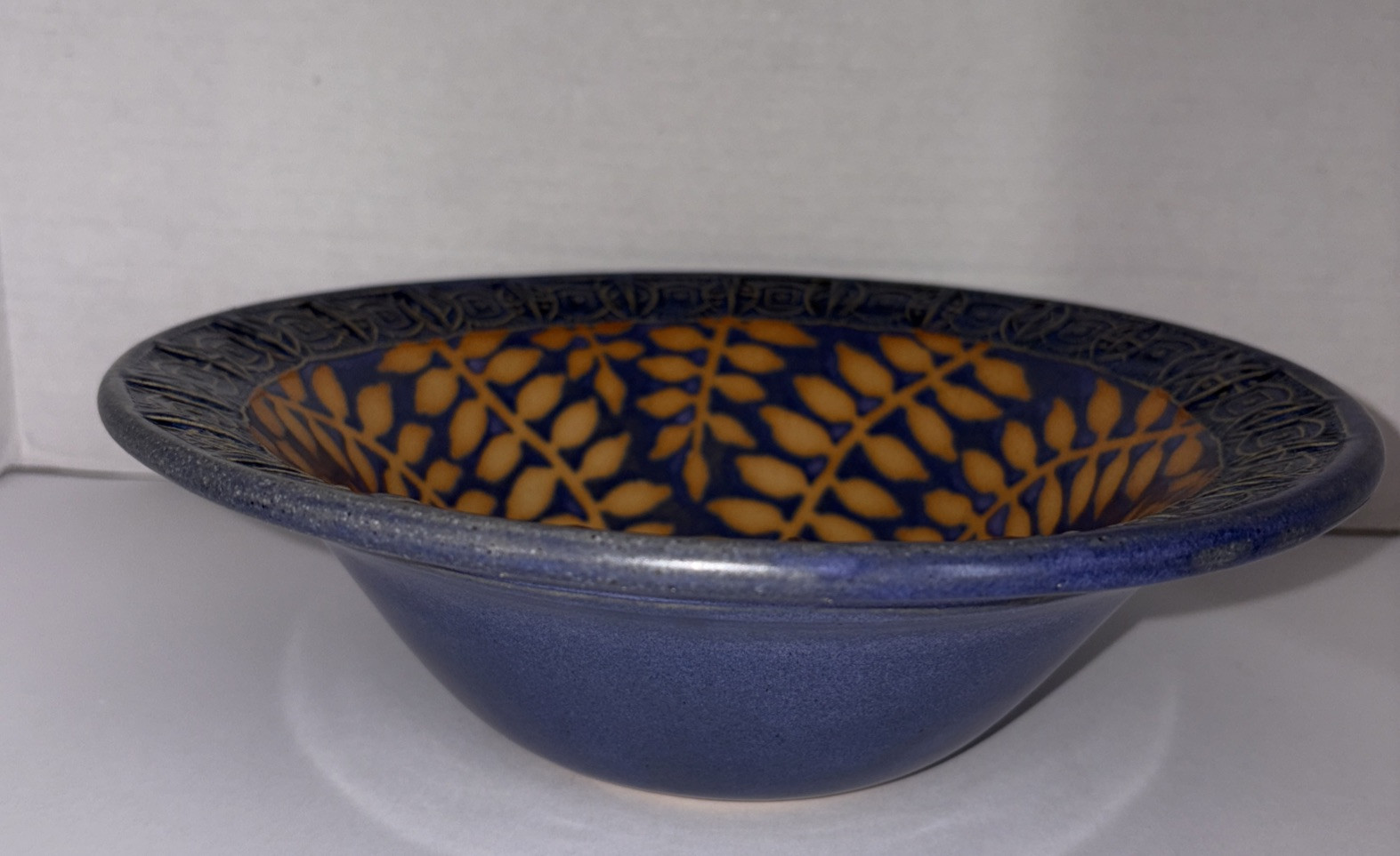 Vintage Blue And Gold Studio Pottery Art Bowl Signed 10.5″ EUC