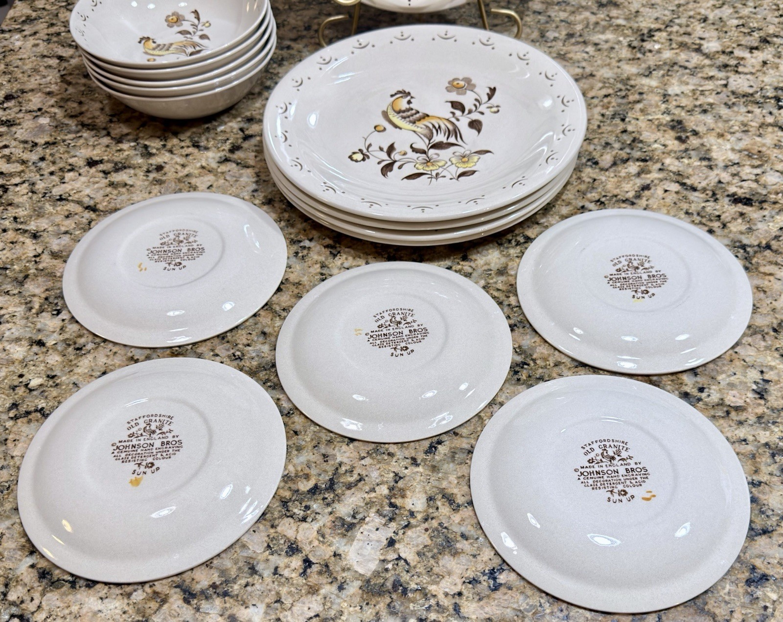 Vintage Johnson Bros Sun Up 15pc Dinner Set Staffordshire Old Granite England EC