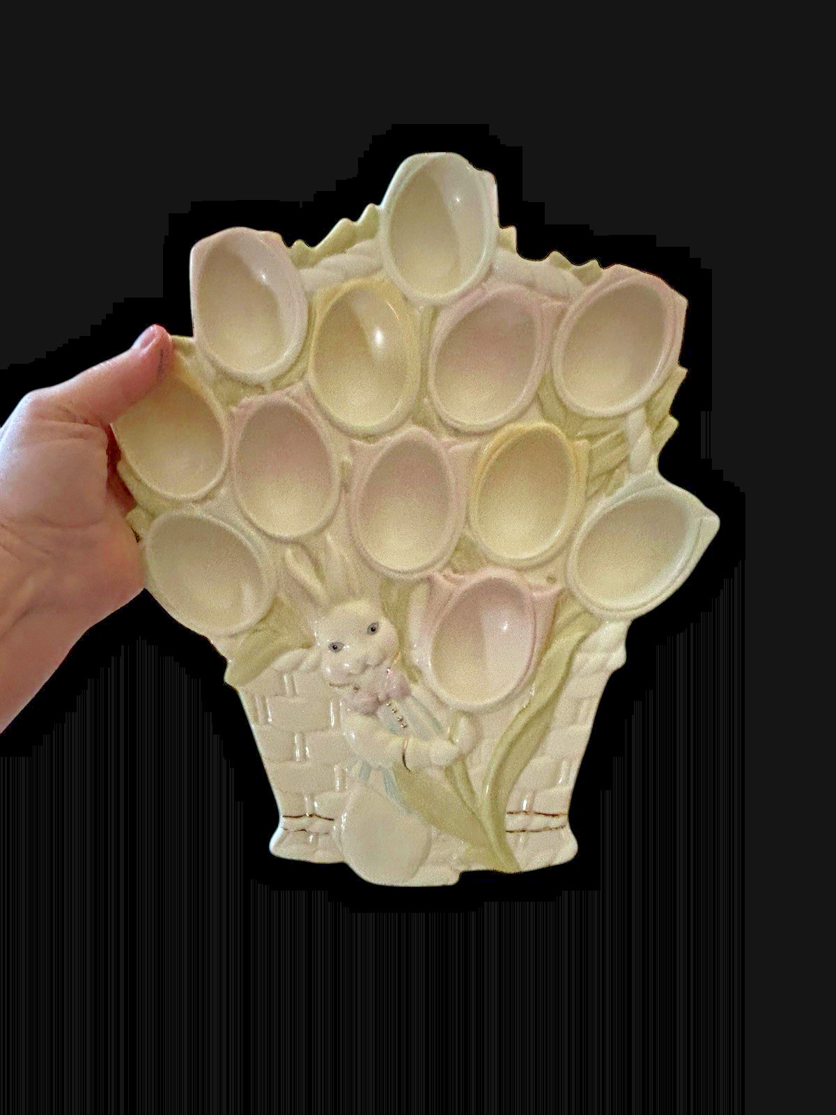 Lenox Tulip Basket Deviled Egg Porcelain Plate Easter Bunny Pastels 12″x10″ EUC