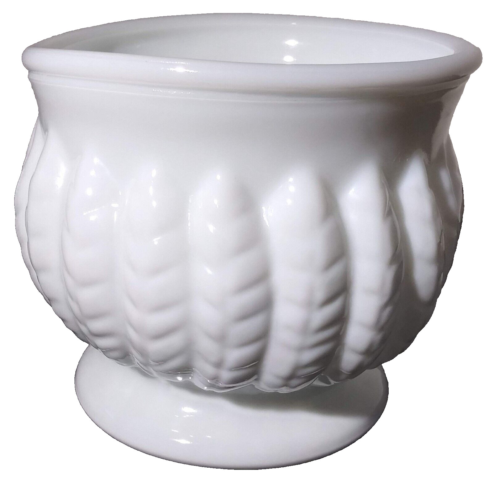 Vintage RANDALL White Milk Glass Flower Vase PLANTER Bowl FEATHER WHEAT Pattern