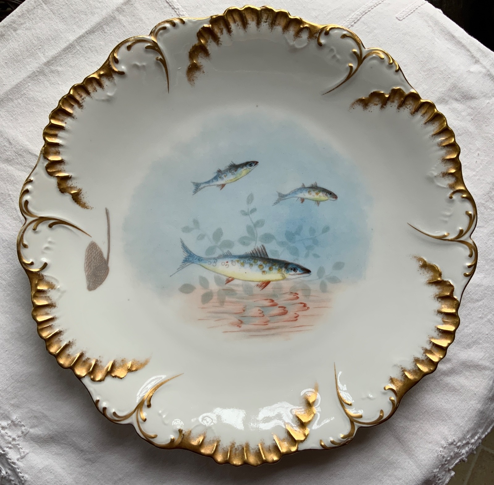 LAVIOLETTE ELITE LIMOGES FISH PLATTER & PLATE SET C.1896-1905 HIGGINS & SEITER