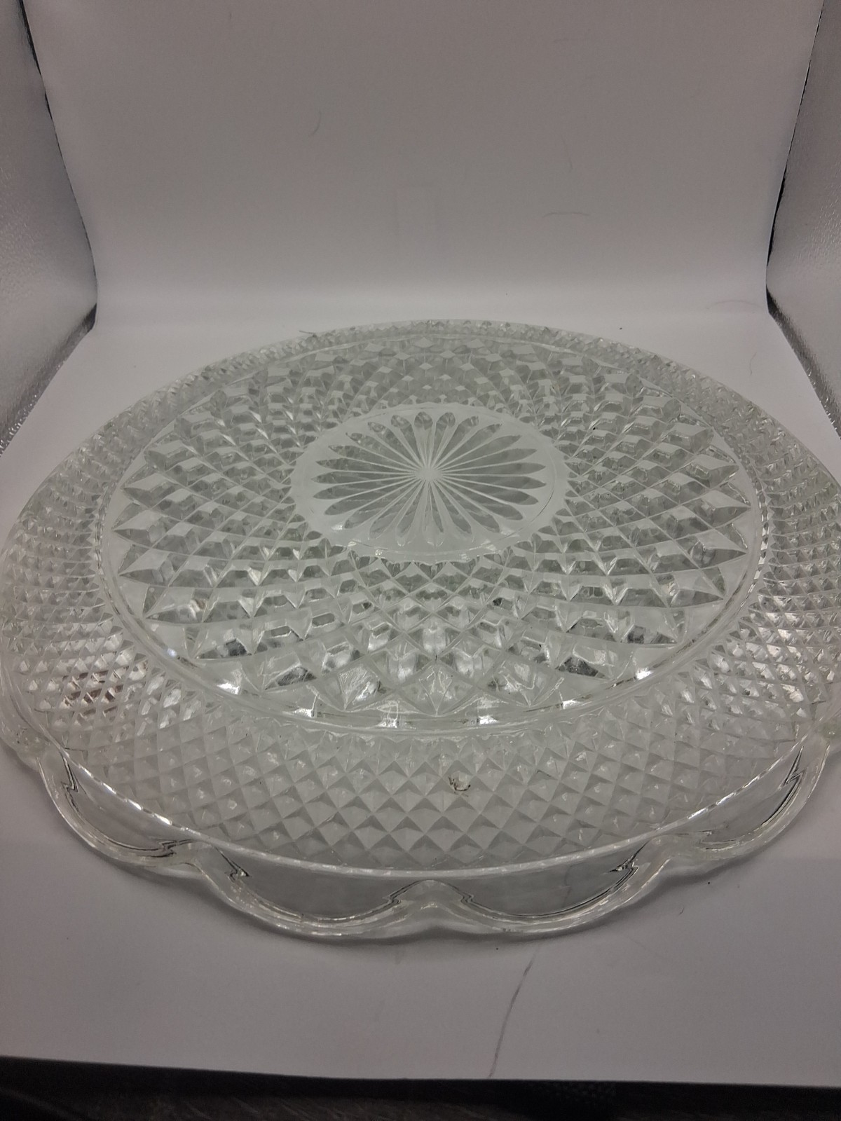 Anchor Hocking WEXFORD Cupped Edge Torte Plate Platter Clear 14 inch scalloped