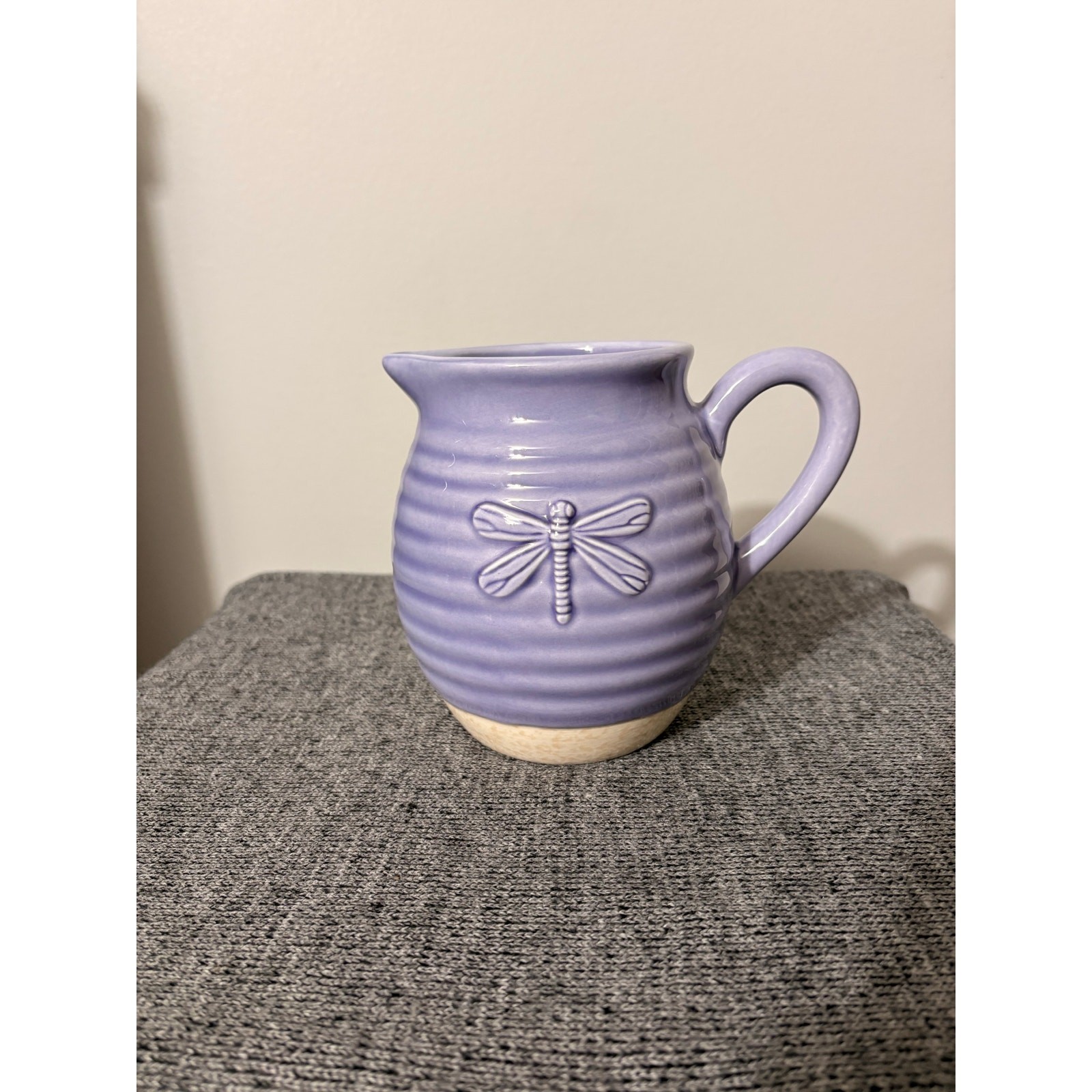 Dragonfly Ceramic Pitcher Purple Farmhouse Vase Home Decor