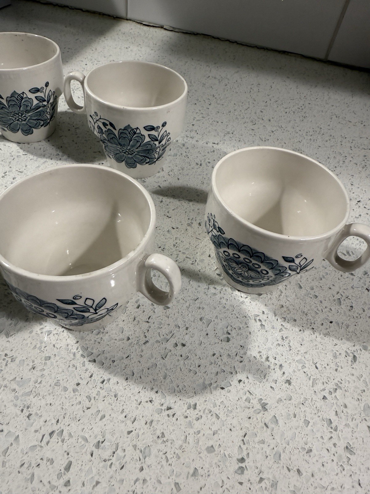 Parker Brothers Ltd Offbeat Blue White Royal Tudor Tea Cups Stackable Set Of 6