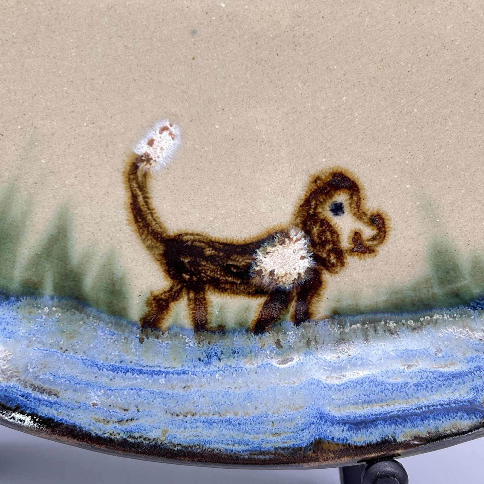 Janet Resnik HUGE 15.25″ LAZY SUSAN PLATTER Country Animals STUDIO ART POTTERY