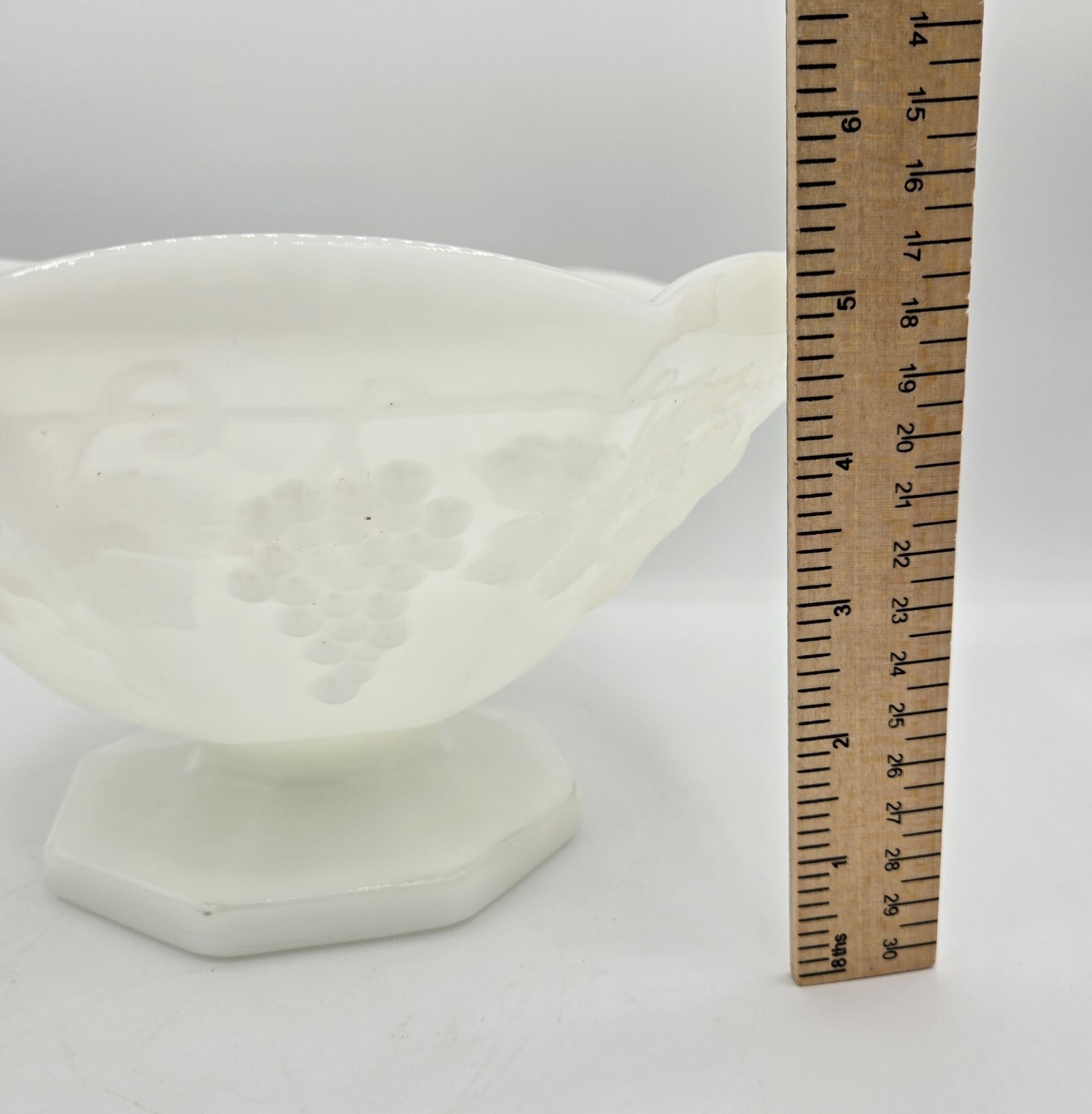 Vintage Indiana Glass Company Milk Glass Pedestal Bowl Grape Vine Collectible